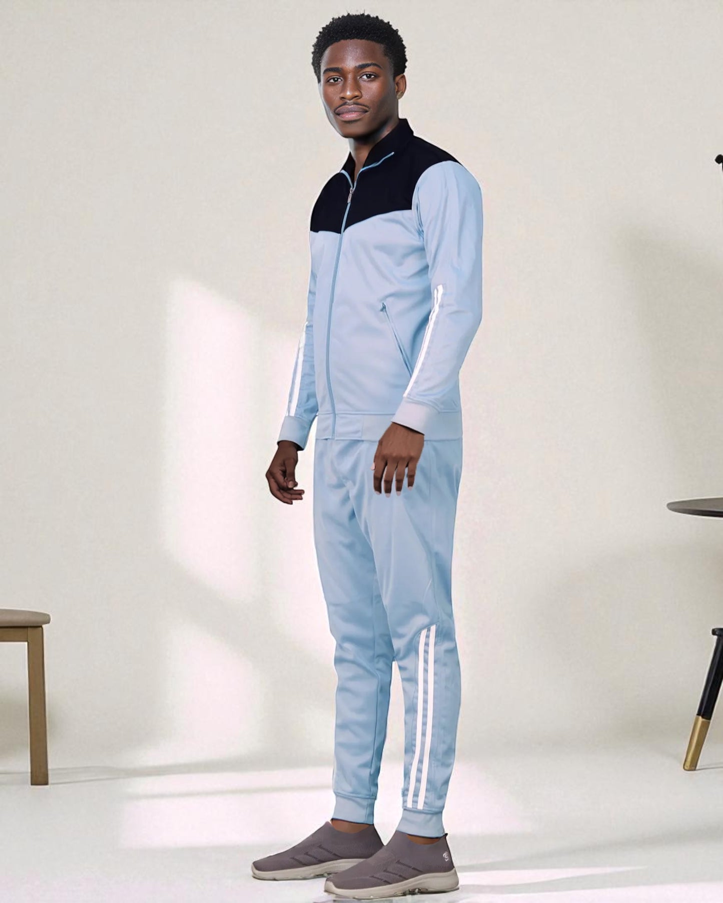 Men Velocity Tracksuit Active Jogging suit GYM Striped Jogger Top and Bottom Outfit