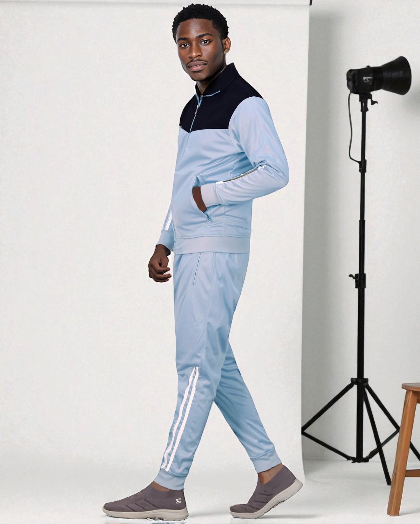 Men Velocity Tracksuit Active Jogging suit GYM Striped Jogger Top and Bottom Outfit