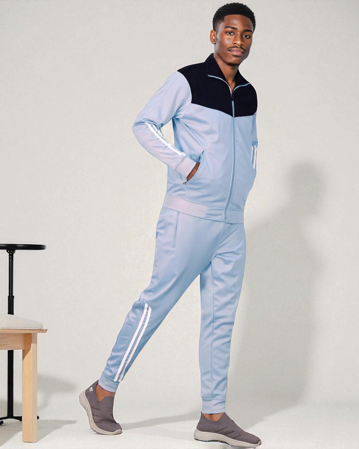 Men Velocity Tracksuit Active Jogging suit GYM Striped Jogger Top and Bottom Outfit