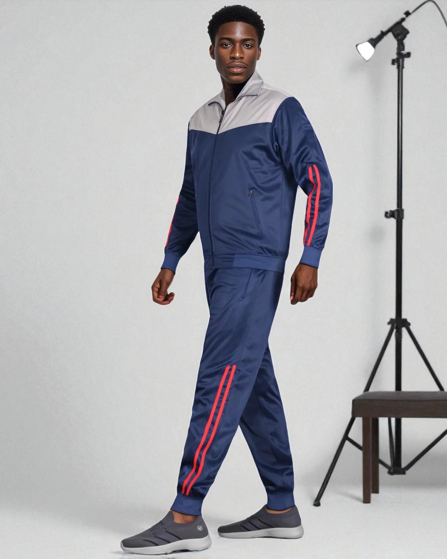 Men Velocity Tracksuit Active Jogging suit GYM Striped Jogger Top and Bottom Outfit