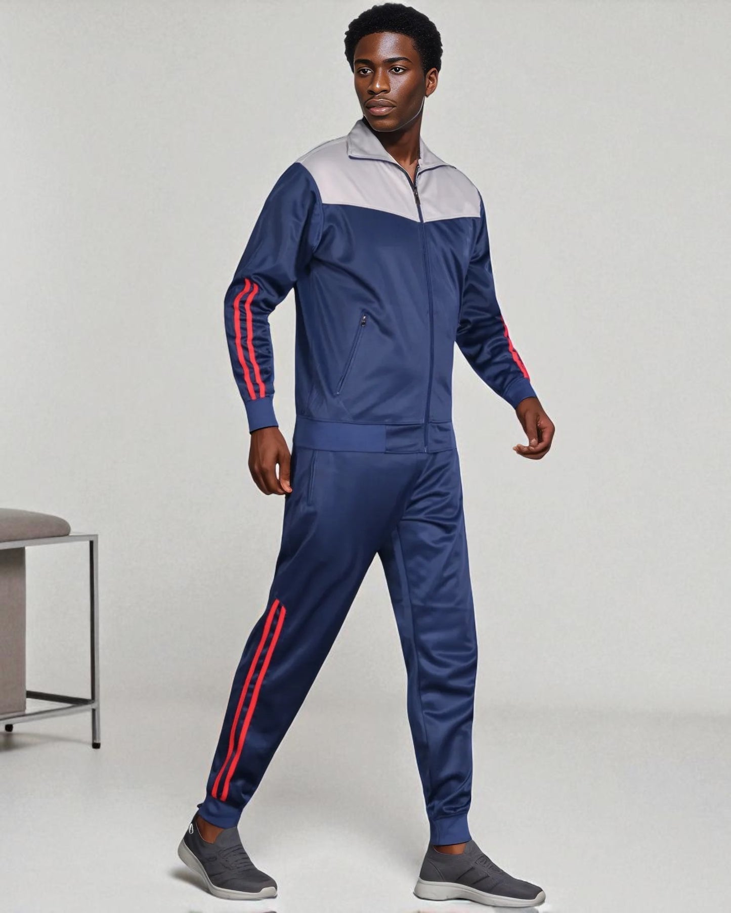 Men Velocity Tracksuit Active Jogging suit GYM Striped Jogger Top and Bottom Outfit