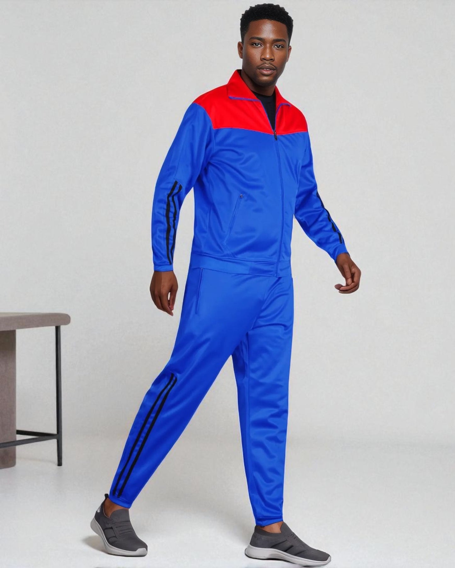 Men Velocity Tracksuit Active Jogging suit GYM Striped Jogger Top and Bottom Outfit