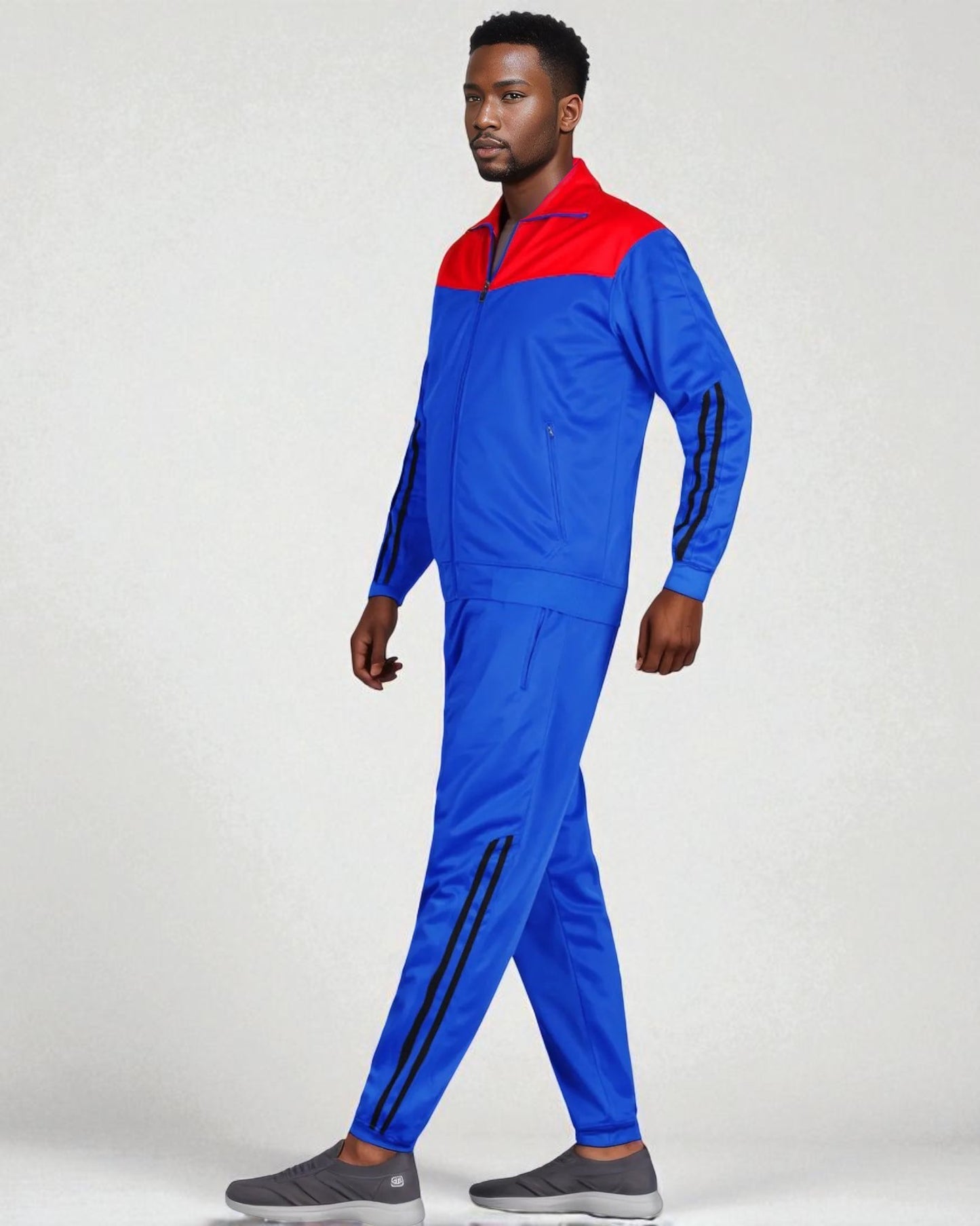 Men Velocity Tracksuit Active Jogging suit GYM Striped Jogger Top and Bottom Outfit