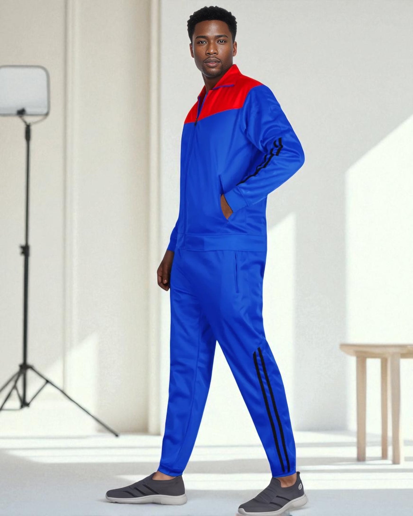 Men Velocity Tracksuit Active Jogging suit GYM Striped Jogger Top and Bottom Outfit