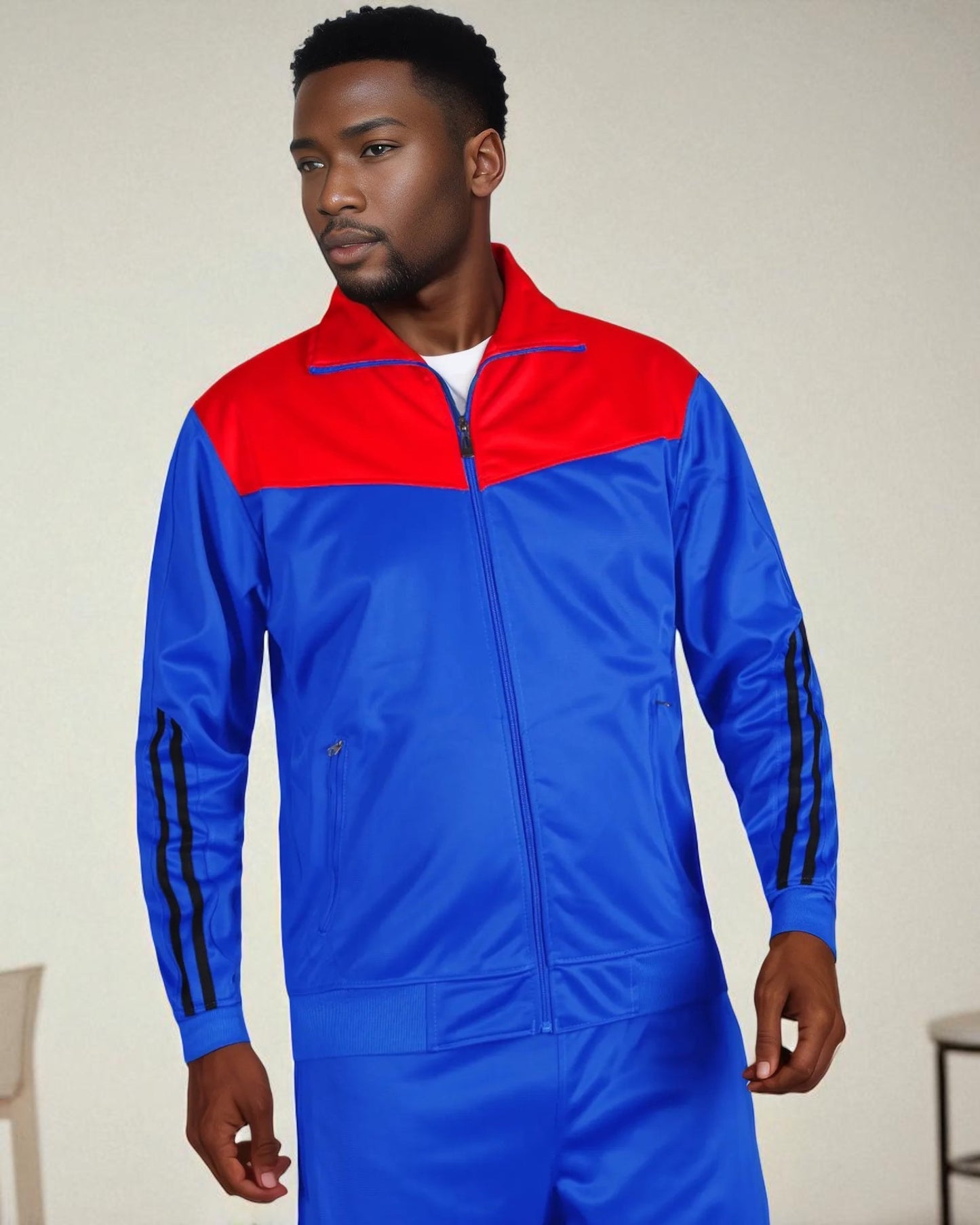 Men Velocity Tracksuit Active Jogging suit GYM Striped Jogger Top and Bottom Outfit