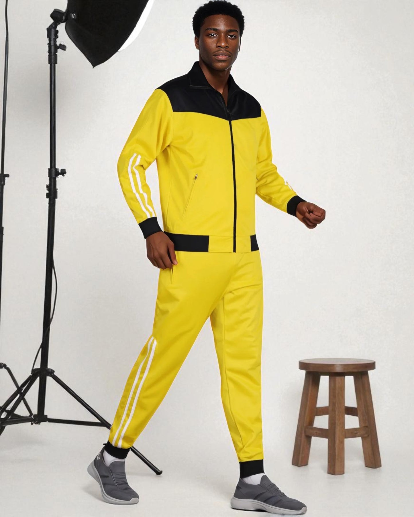 Men Velocity Tracksuit Active Jogging suit GYM Striped Jogger Top and Bottom Outfit
