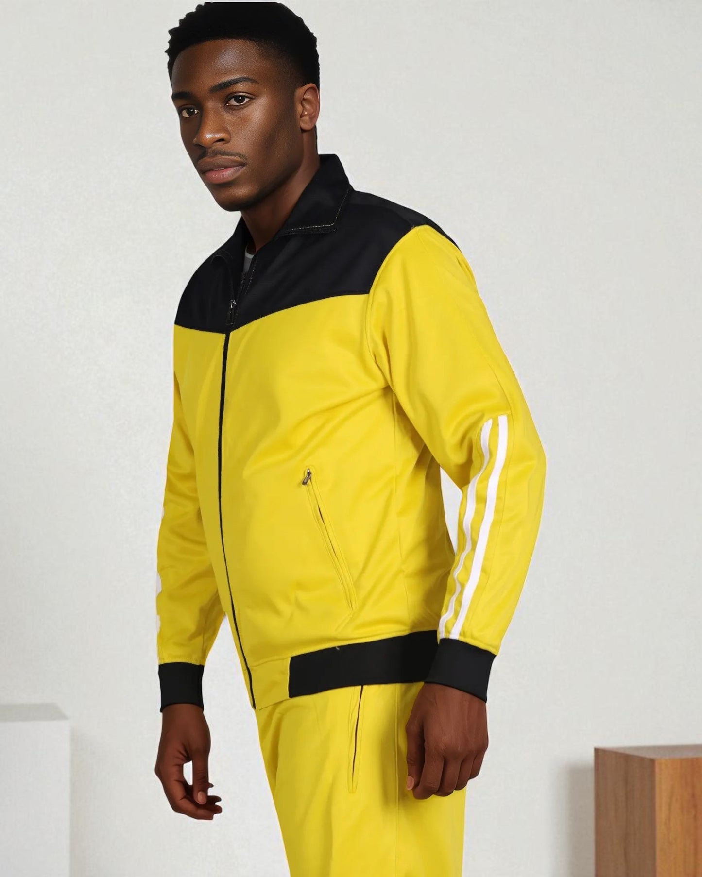 Men Velocity Tracksuit Active Jogging suit GYM Striped Jogger Top and Bottom Outfit