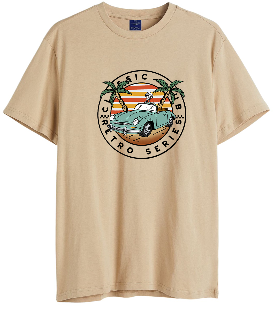 Men's Retro Car Printed Cotton T Shirt