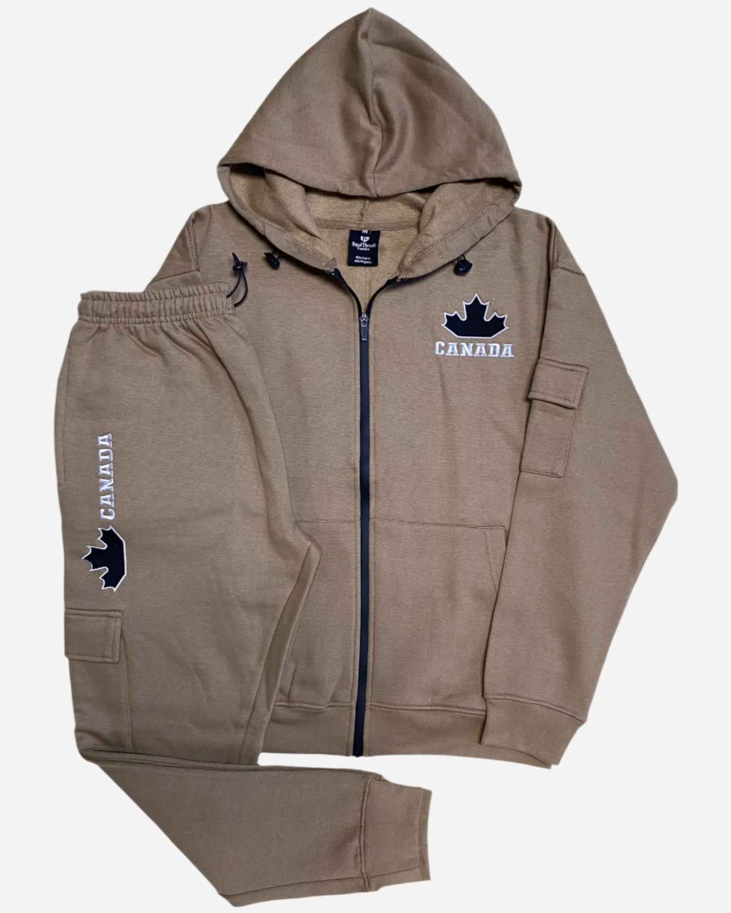Men Fleece Jogger Canada Theme Sweatsuit with utility Cargo Pockets Outfit