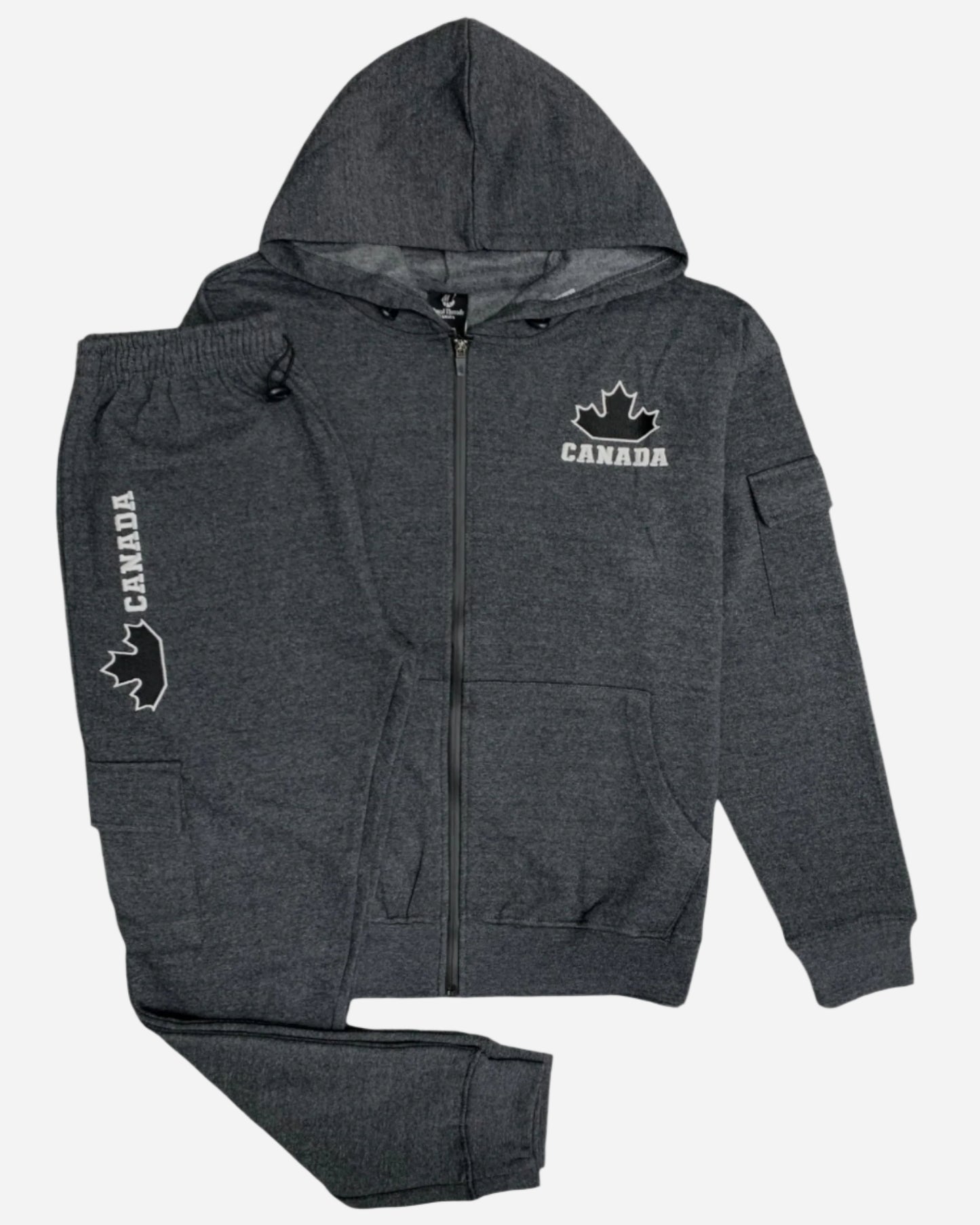Men Fleece Jogger Canada Theme Sweatsuit with utility Cargo Pockets Outfit