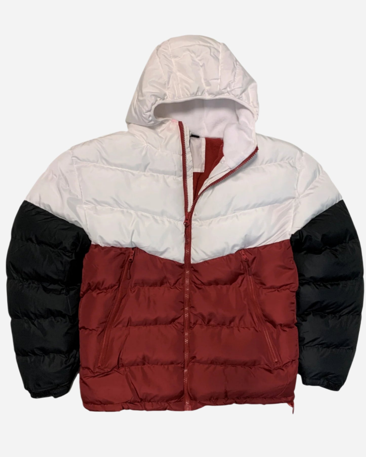Men Heavy Winter Jacket Color-Block Fleece Insulated with Hood