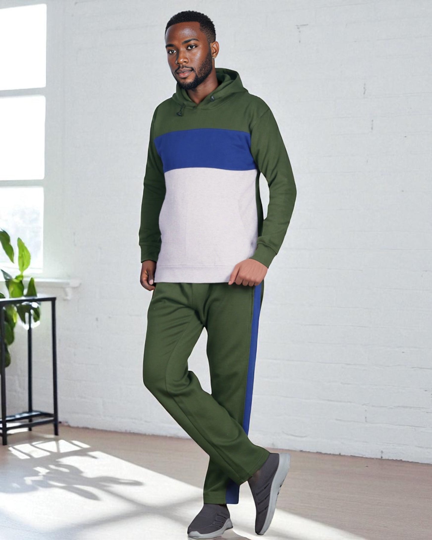 Men’s 2-piece Heavy Duty & matching Sweatpants Pullover Hoodie suit with stand
