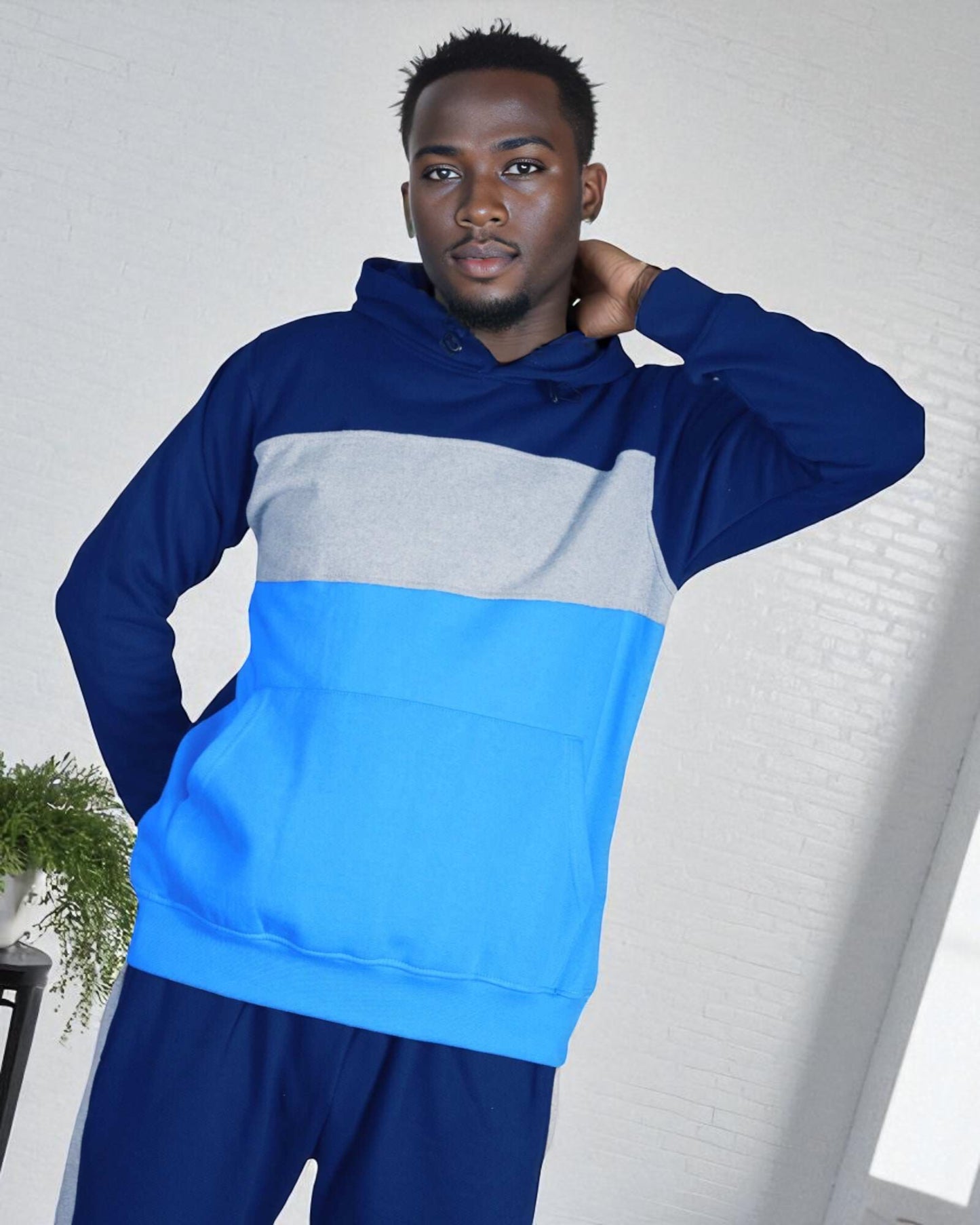 Men’s 2-piece Heavy Duty & matching Sweatpants Pullover Hoodie suit with stand