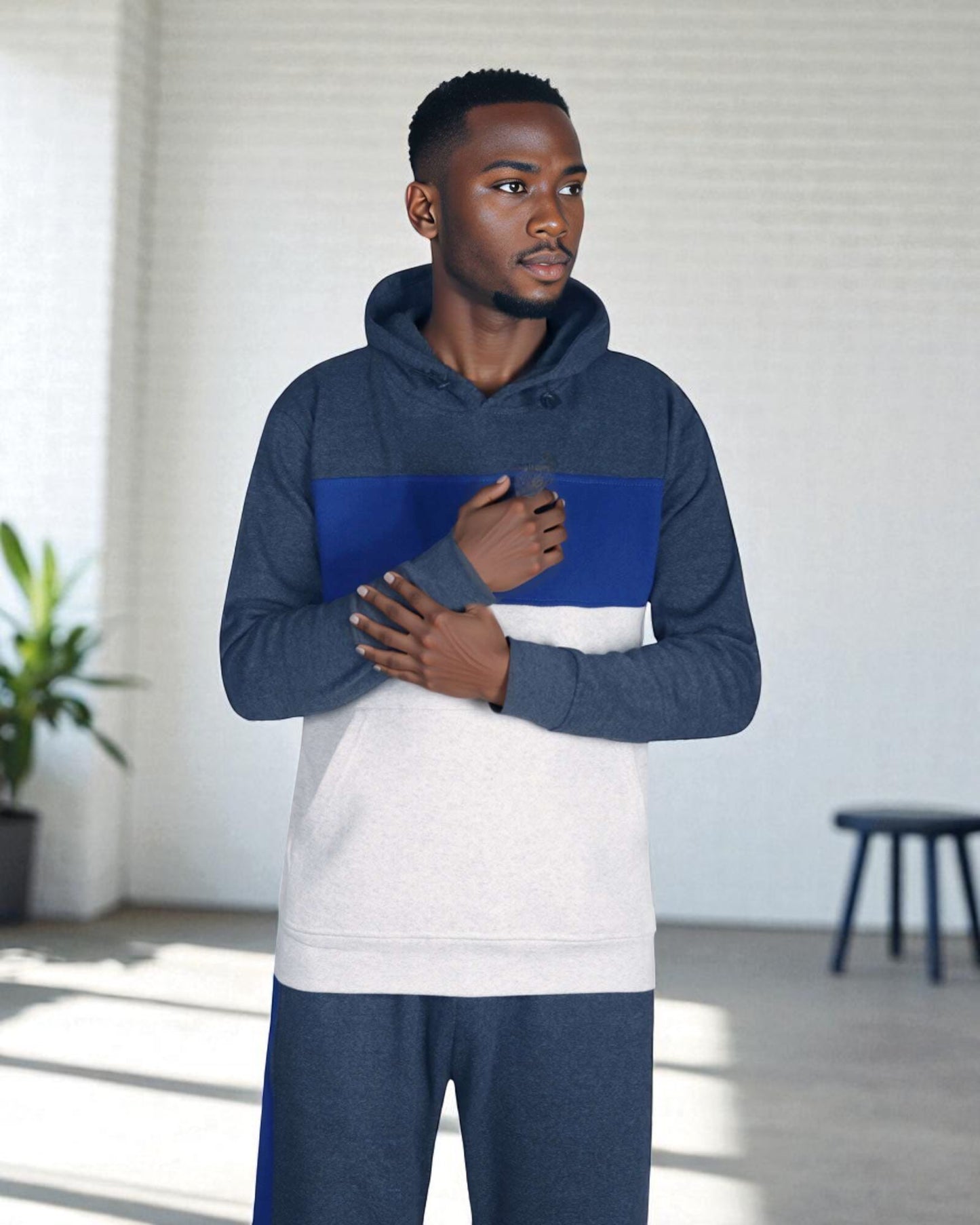 Men’s 2-piece Heavy Duty & matching Sweatpants Pullover Hoodie suit with stand