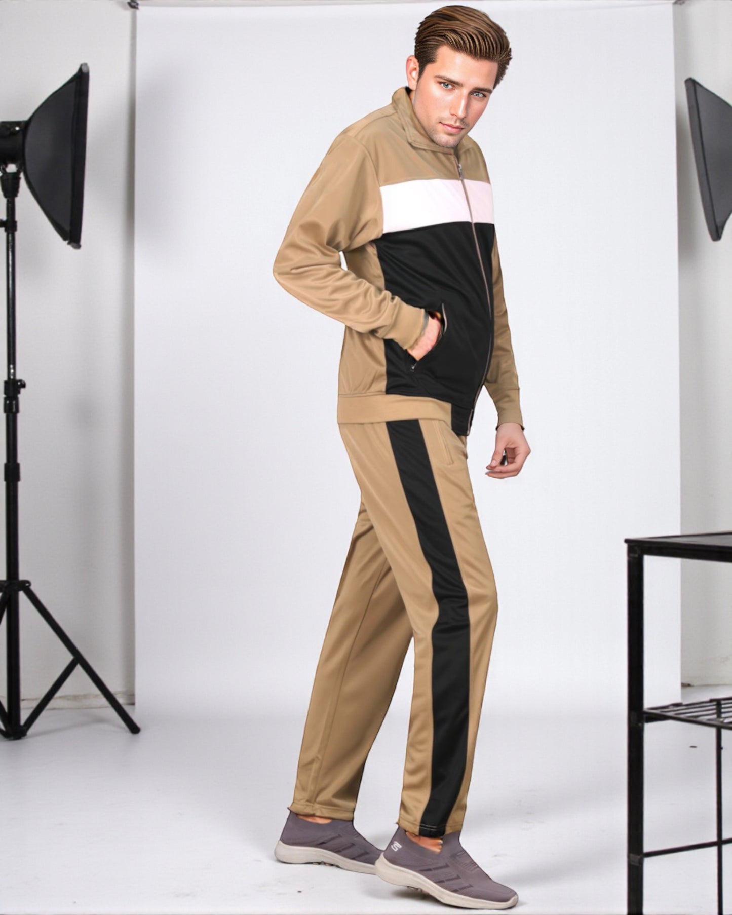 Men’s 2-Piece Tracksuit Traditional Coral Blocks Active Track Jacket and Track pants Outfit