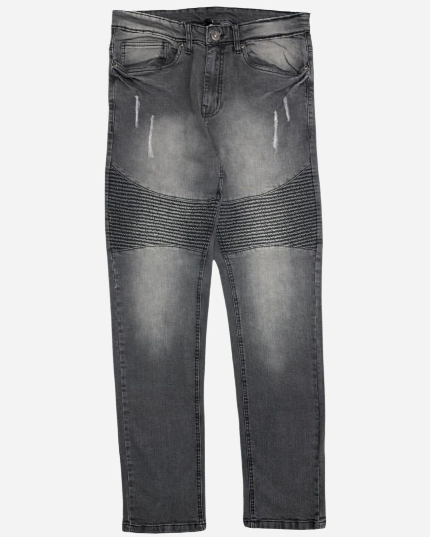 Men's Biker Denim Straight Fit Ripped Denim Jeans