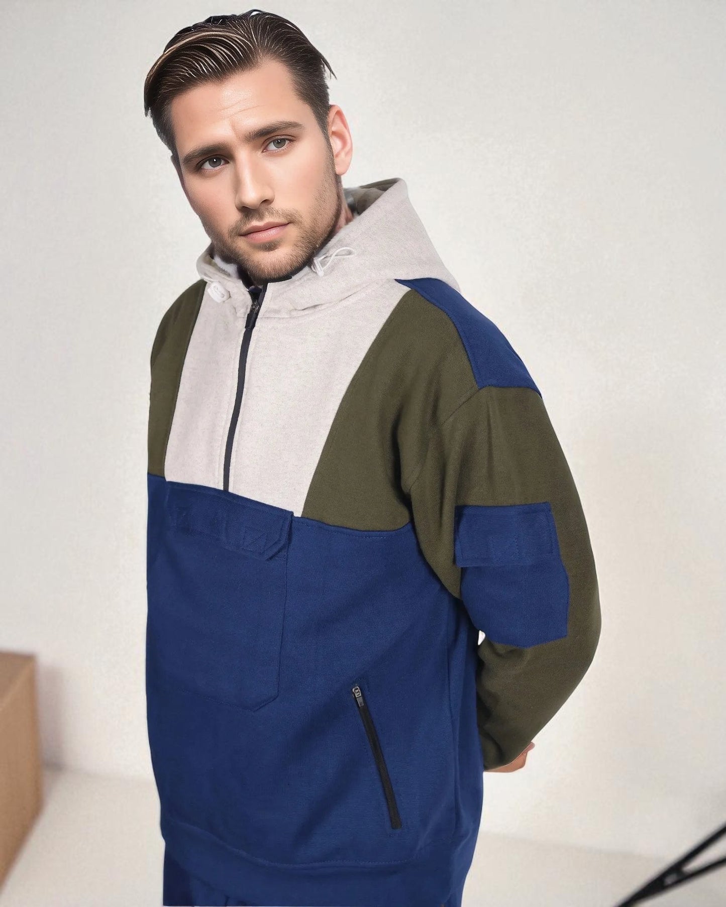 Men's 2-Piece Sweatsuit Quarter Zip Hoodie With Jogger sweatpants Heavy Fleece Outfit