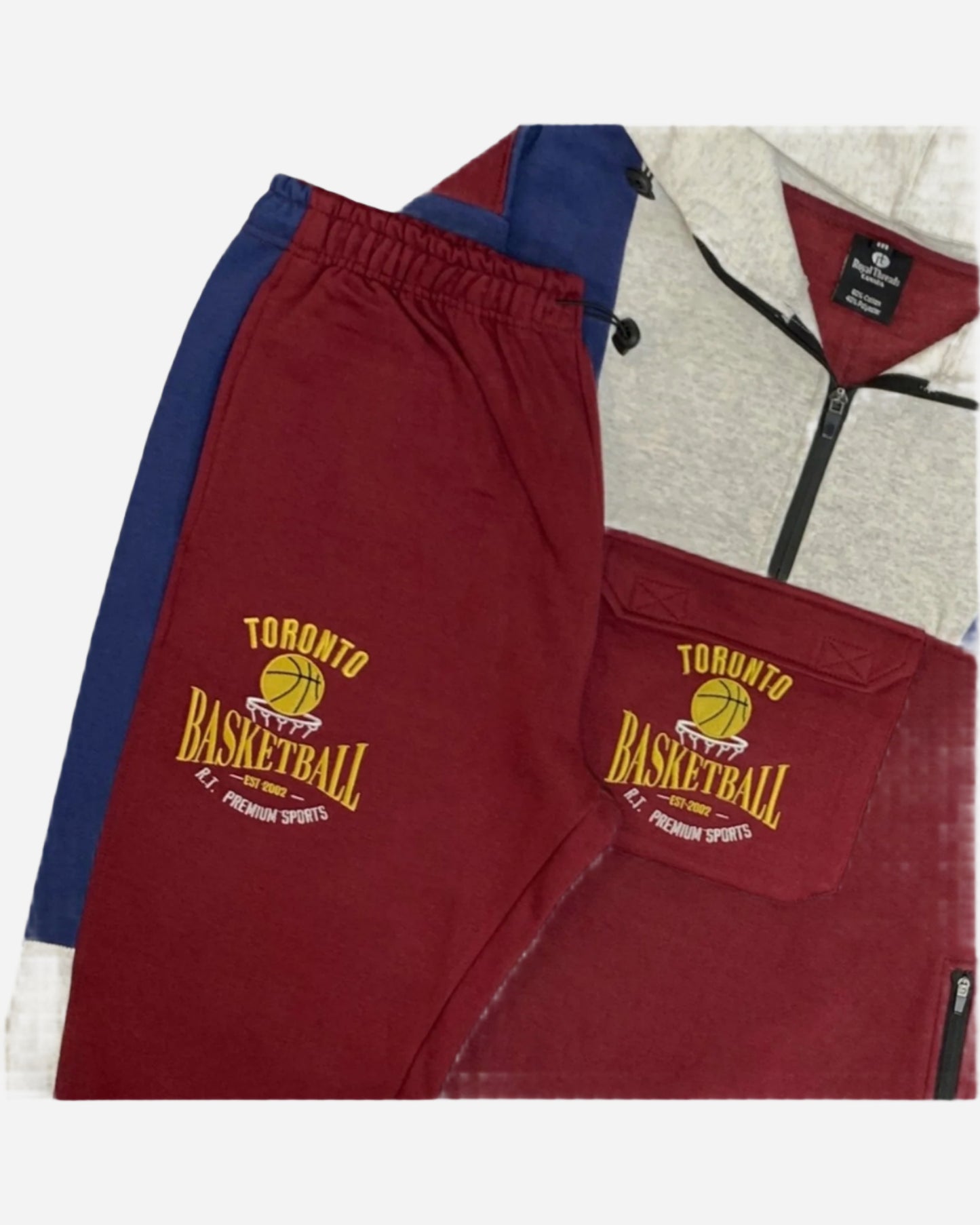 Men’s 2-Piece Sweatsuit Quarter Zip basketball Theme Hoodie and sweatpants Heavy Duty Winter Fleece Outfit