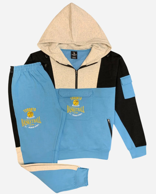 Men’s 2-Piece Sweatsuit Quarter Zip basketball Theme Hoodie and sweatpants Heavy Duty Winter Fleece Outfit