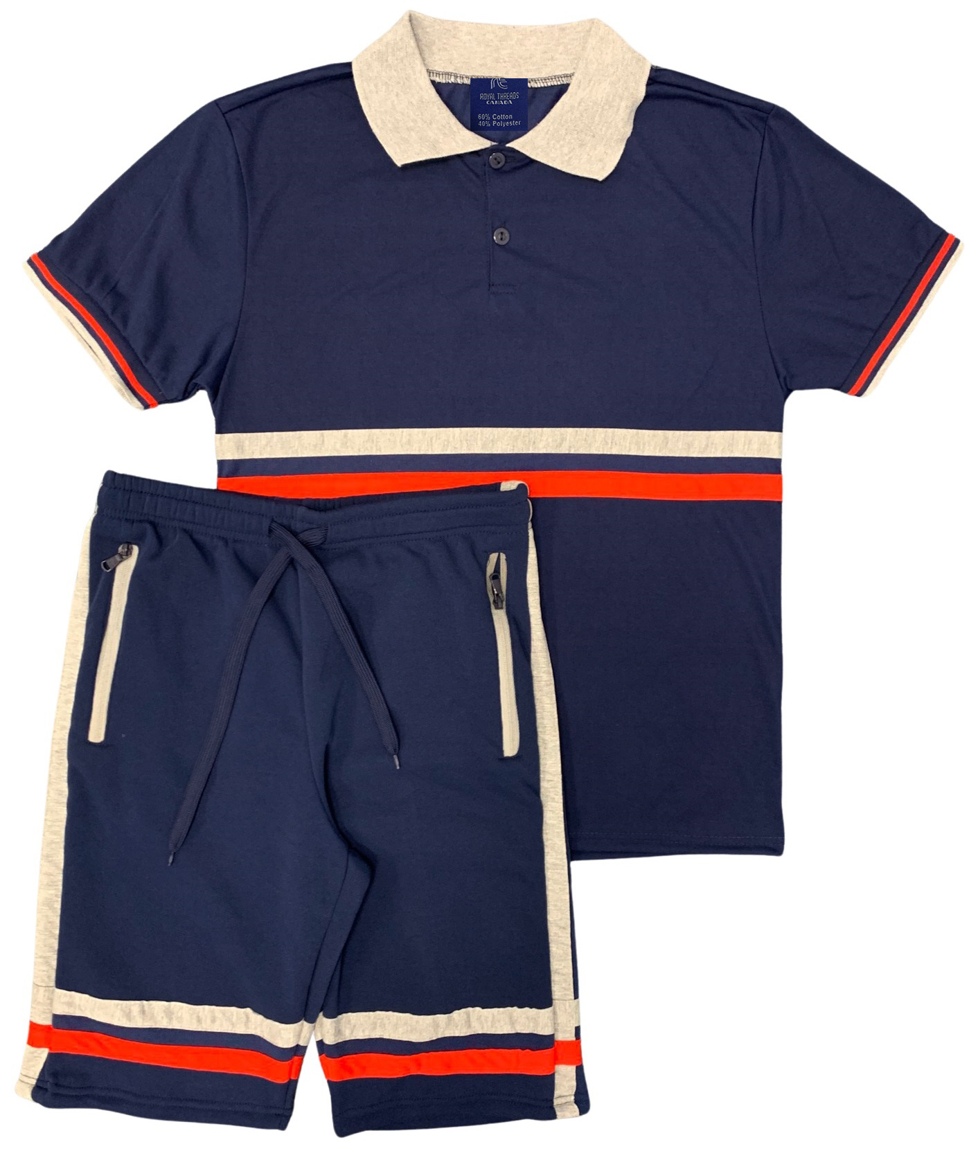 Royal Threads Canada Men’s 2-Piece Short Set with 2 bottom down Shirt and Soft Fleece Summer Shorts Matching Outfit