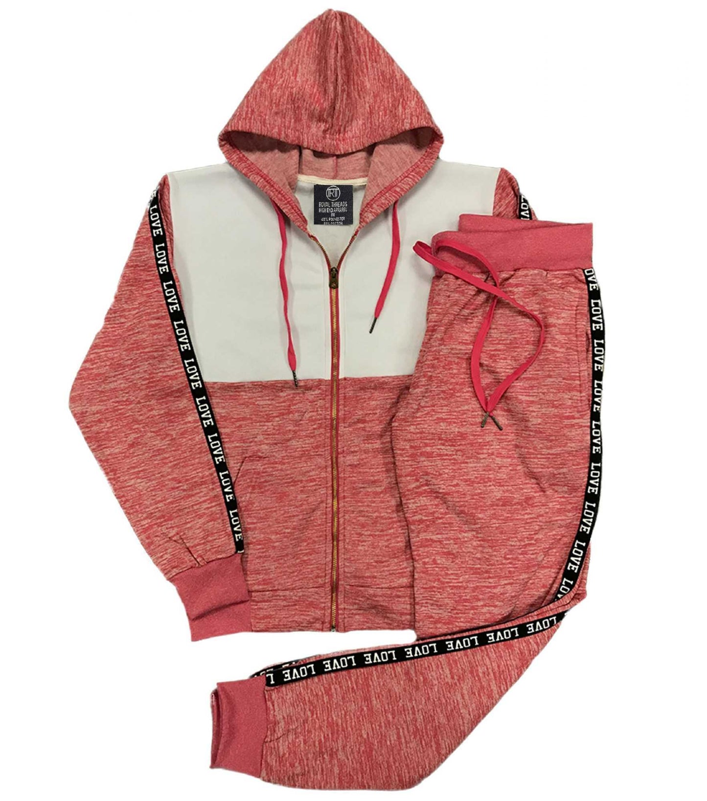 Royal Threads Canada Women’s Lightweight Soft Fleece Sweat Suit Jogger Sweat Jacket Sweat Pants Activewear Love Stripe Outfit