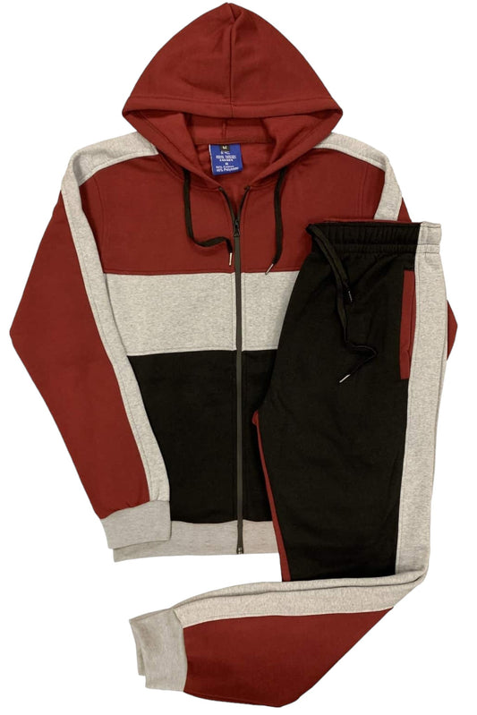 Mens' Jogger Sweatsuit 2-Piece Color Block Sweat jacket Sweatpants Fleece suit