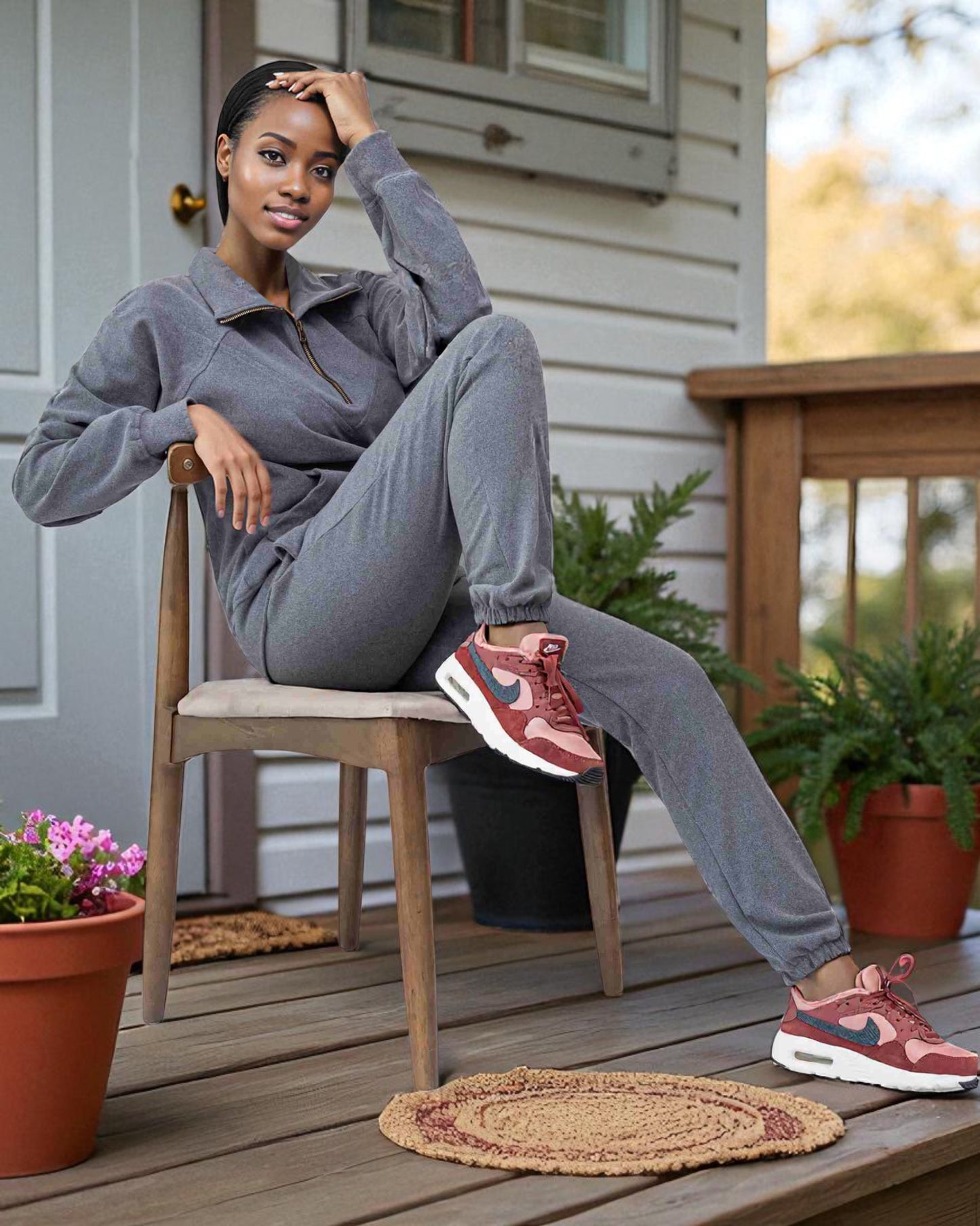 Women's 2-Piece Quarter Zip Sweatsuit Soft Stretch Fleece outfit