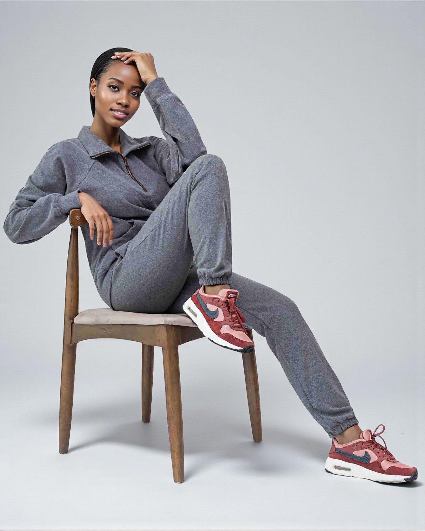 Women's 2-Piece Quarter Zip Sweatsuit Soft Stretch Fleece outfit