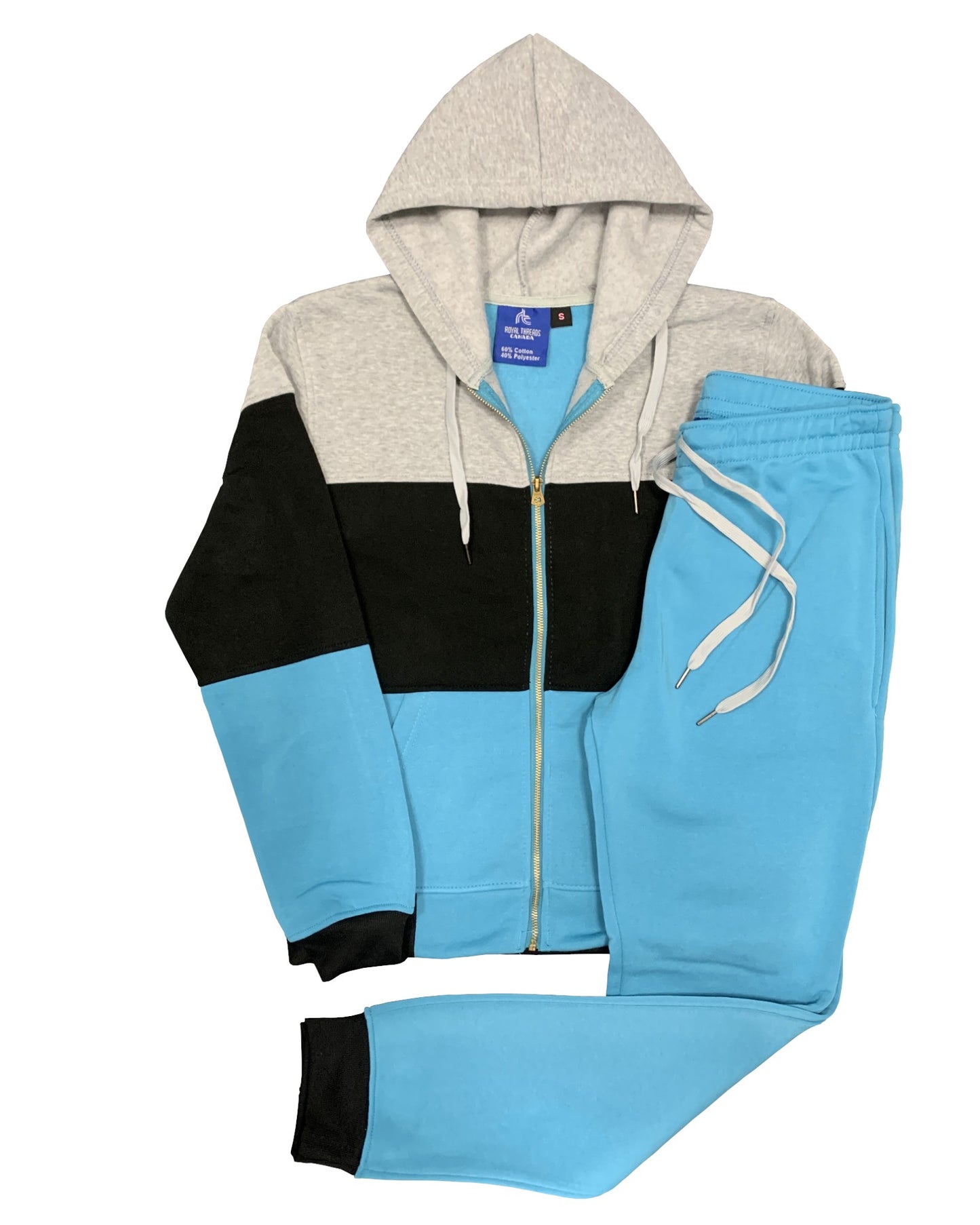 Women's ColorBlock Fleece SweatJacket and Jogger Sweatpants 2-Piece Fleece Suit