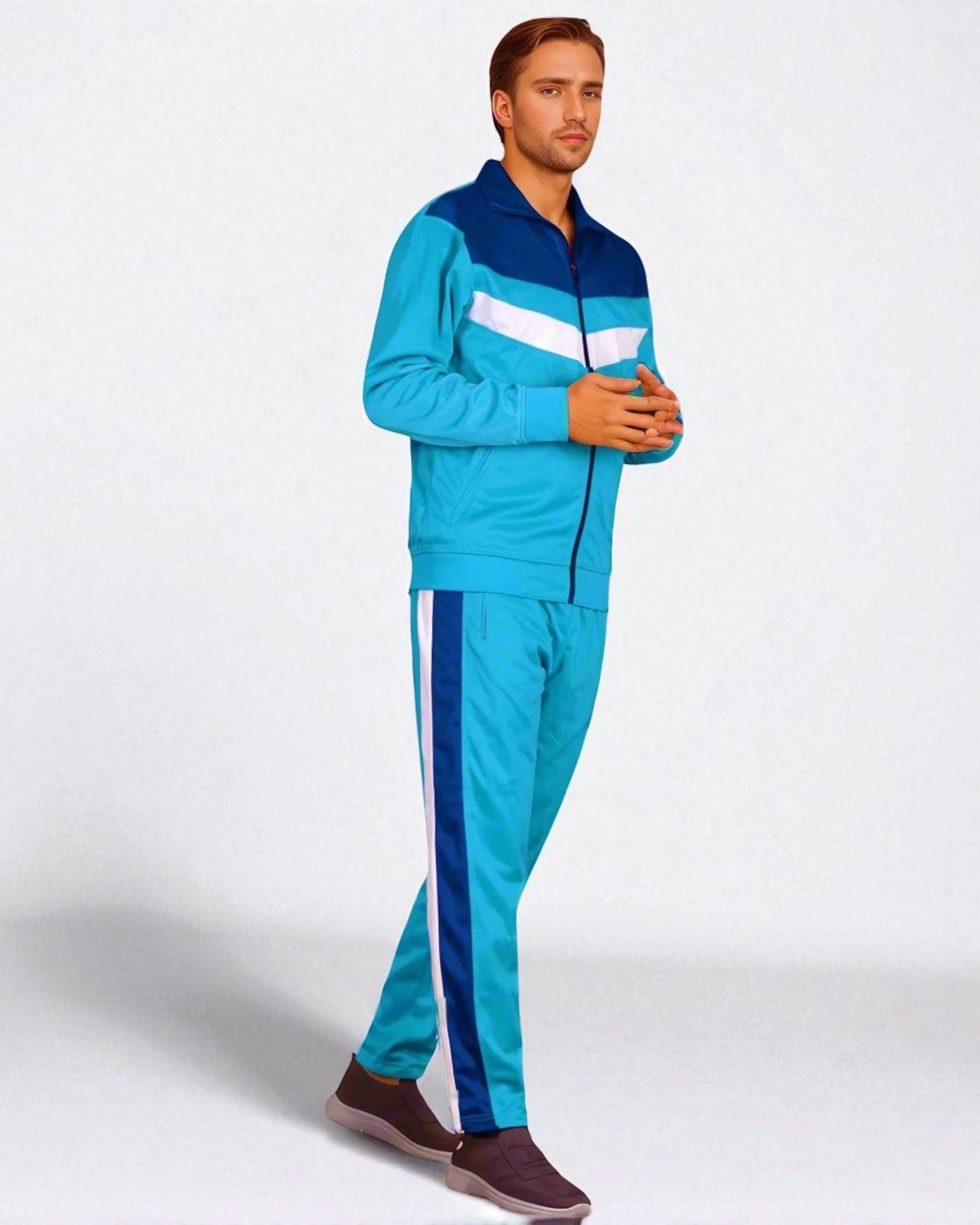Men's Tracksuit Warm-Up 2-piece Retro Style Track Jacket & Pants Matching Set