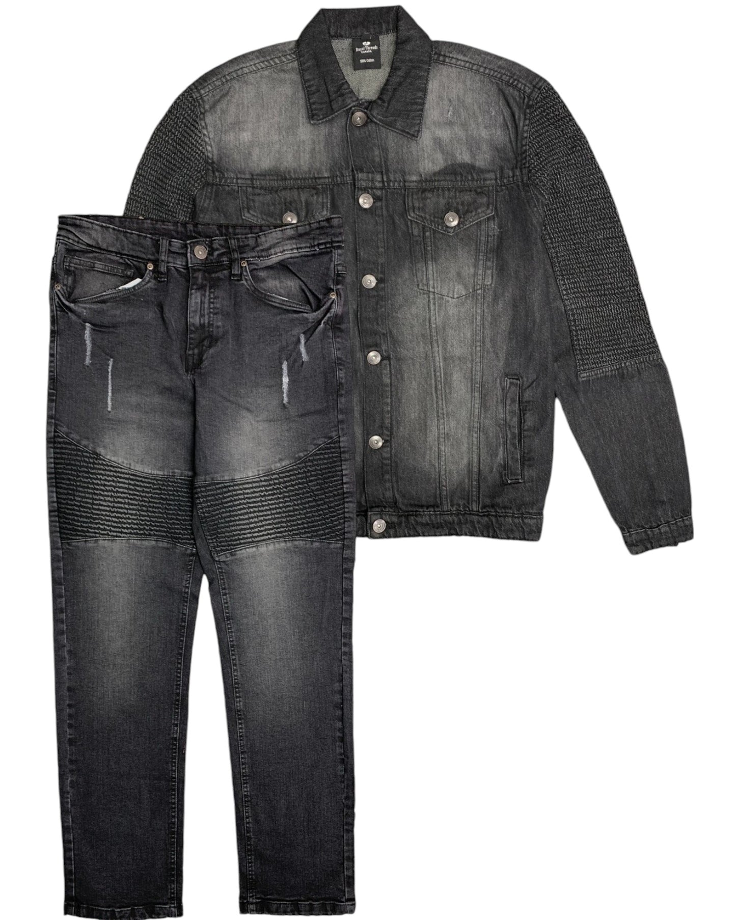 Men's Biker Denim Jean Suit with Rips 2-Piece Outfit Jacket & Pants