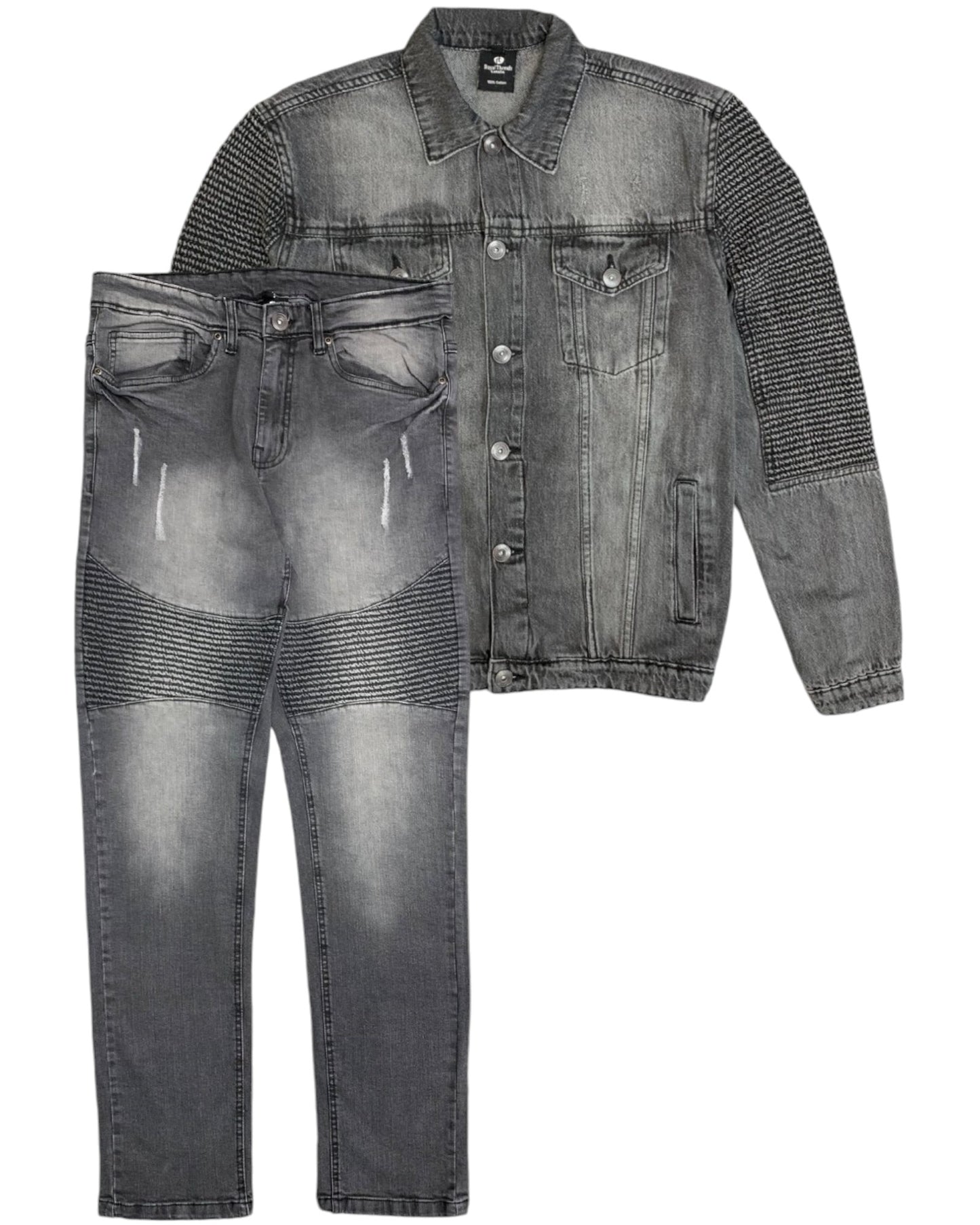 Men's Biker Denim Jean Suit with Rips 2-Piece Outfit Jacket & Pants