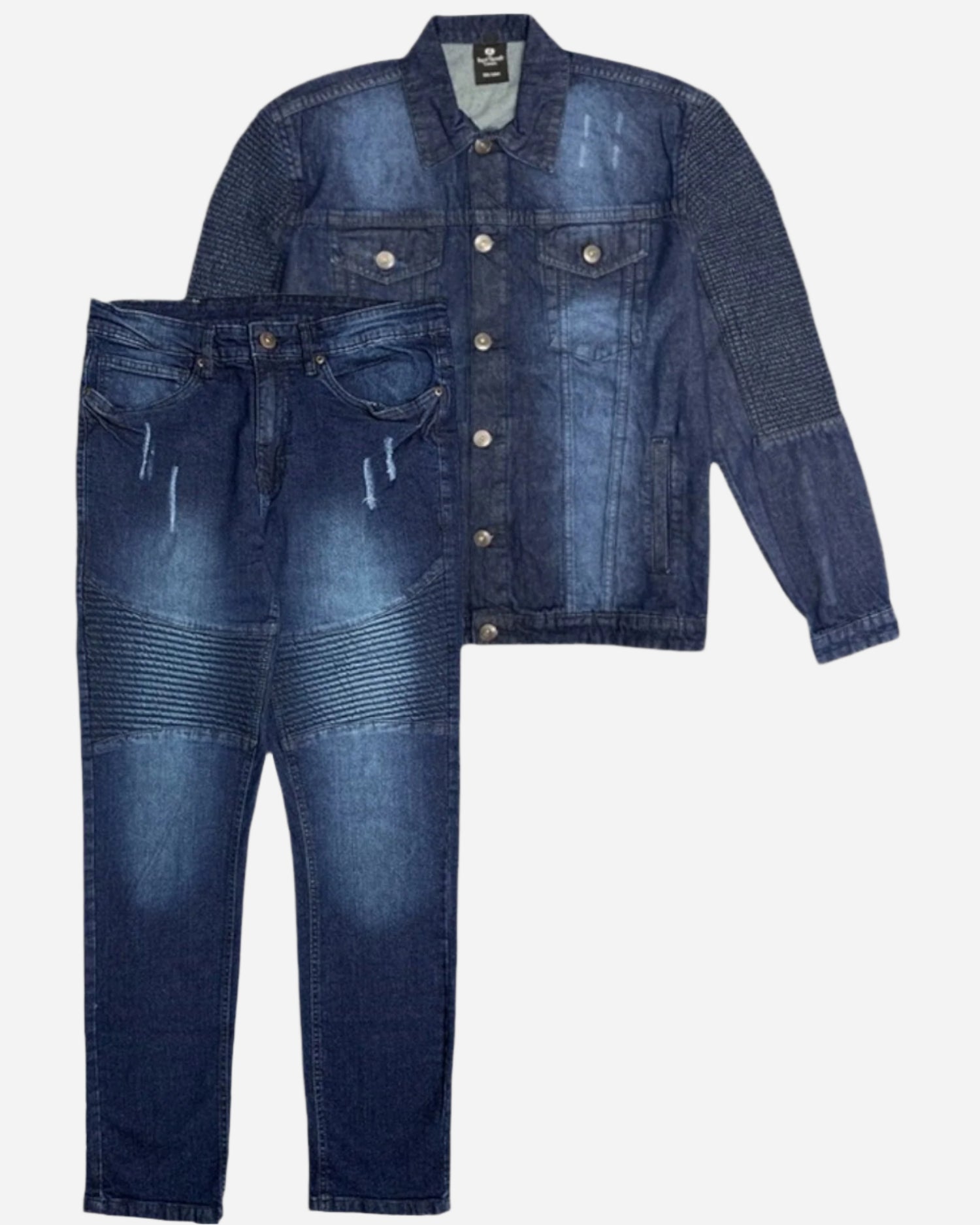 Men's Biker Denim Jean Suit with Rips 2-Piece Outfit Jacket & Pants
