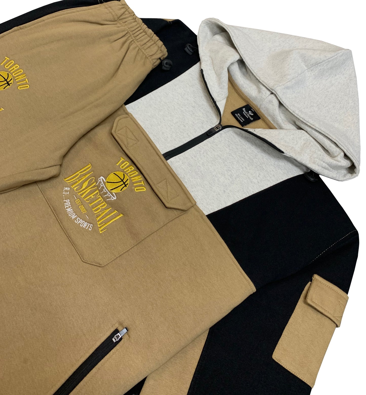 Men’s 2-Piece Sweatsuit Quarter Zip basketball Theme Hoodie and sweatpants Heavy Duty Winter Fleece Outfit
