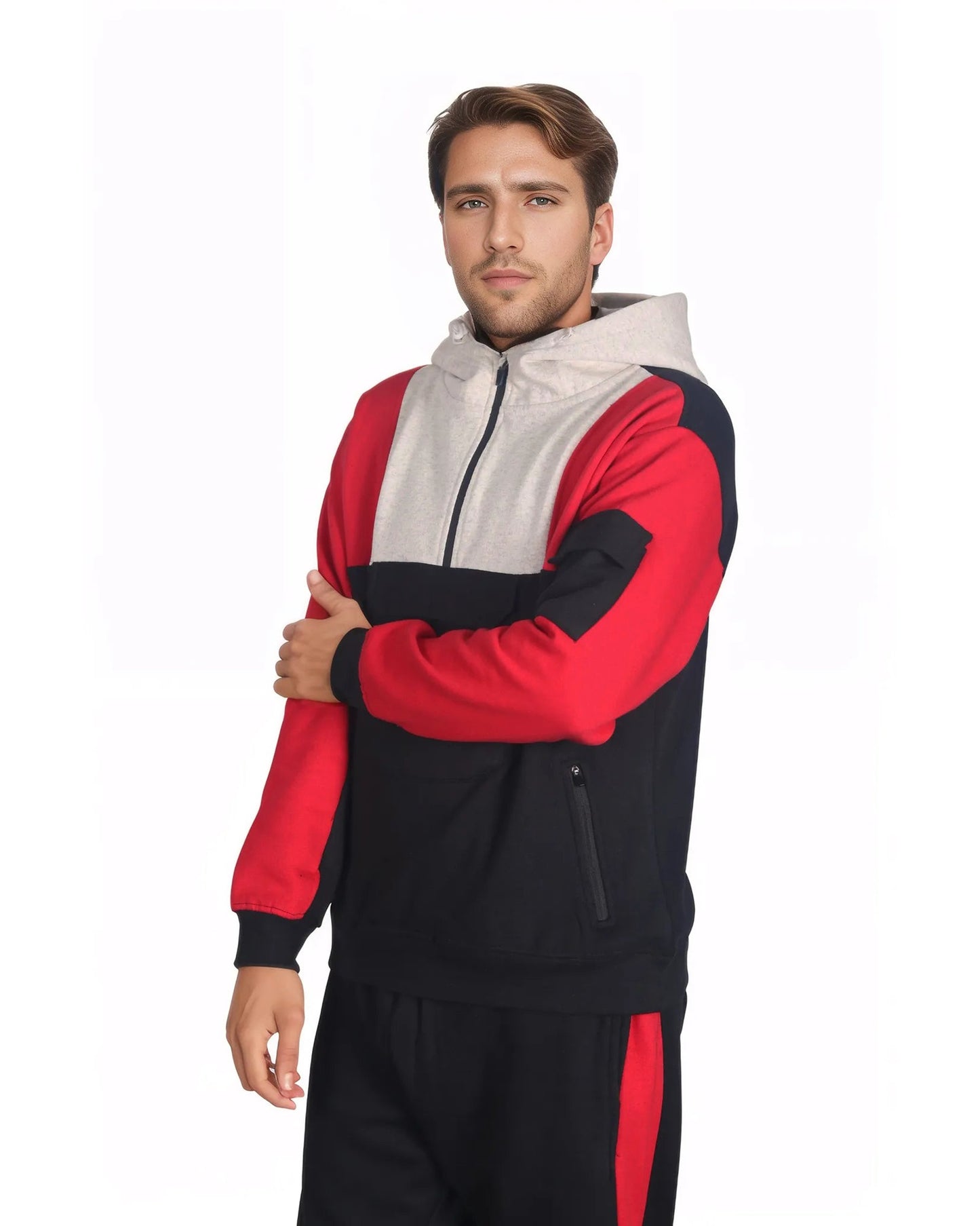 Men's 2-Piece Sweatsuit Quarter Zip Hoodie With Jogger sweatpants Heavy Fleece Outfit