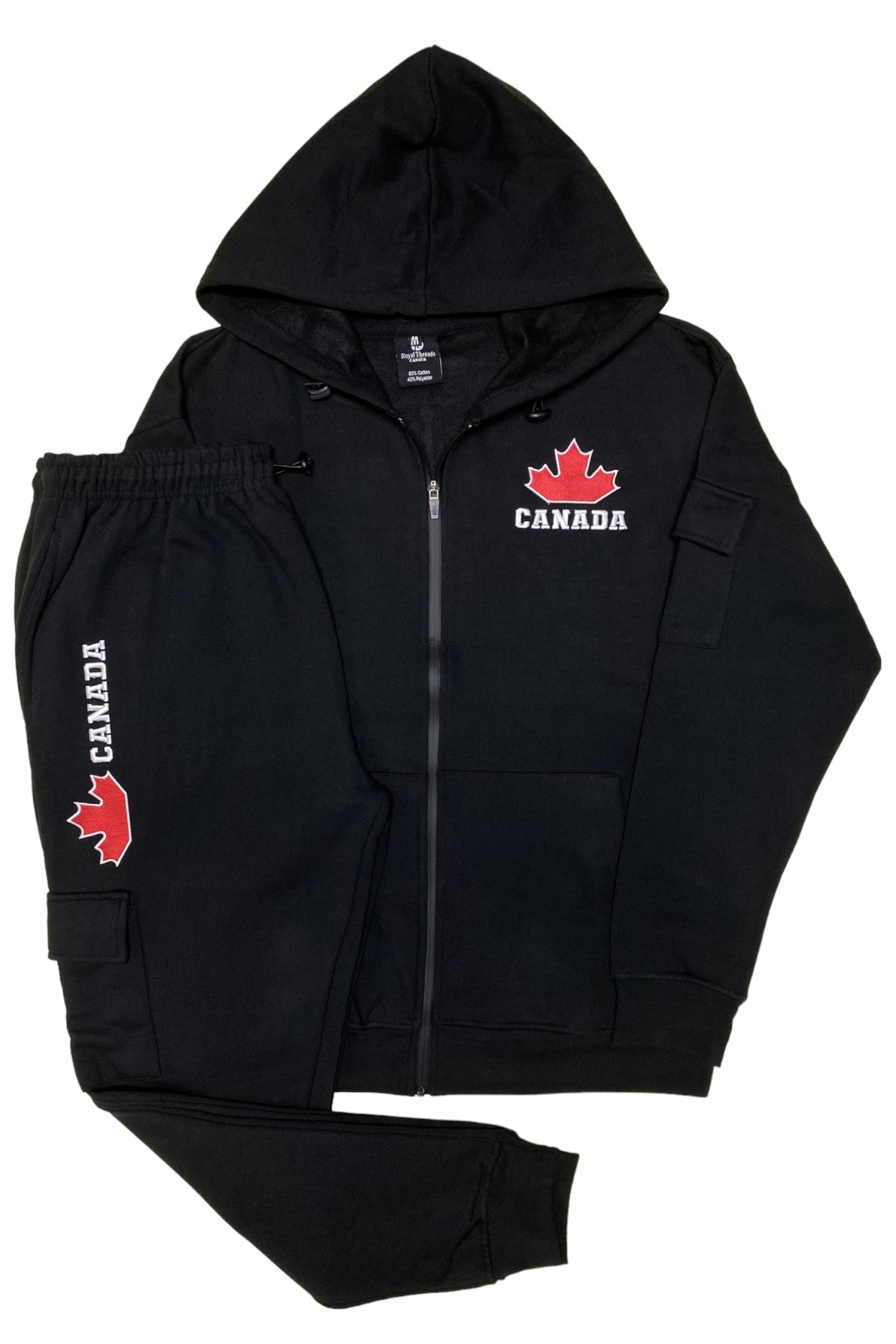Men Fleece Jogger Canada Theme Sweatsuit with utility Cargo Pockets Outfit