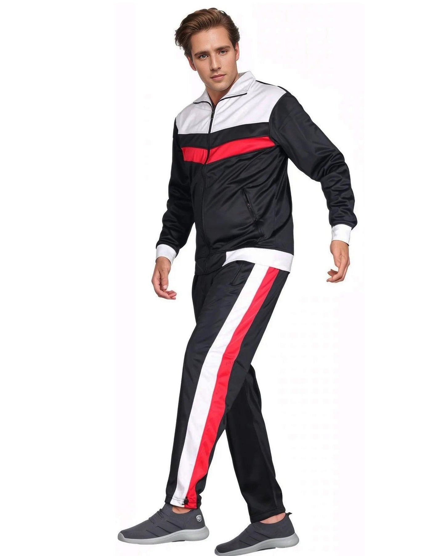 Men's Tracksuit Warm-Up 2-piece Retro Style Track Jacket & Pants Matching Set