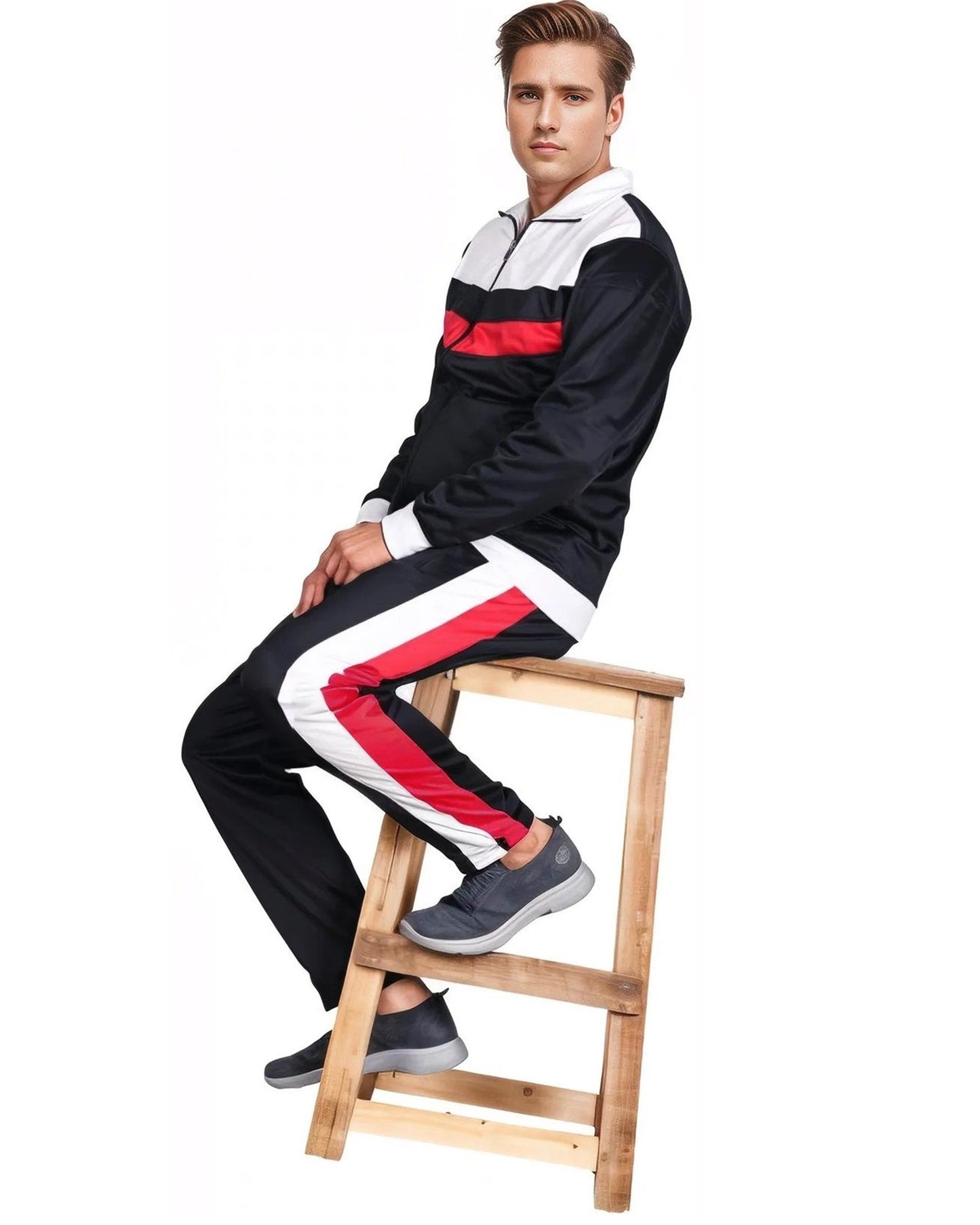 Men's Tracksuit Warm-Up 2-piece Retro Style Track Jacket & Pants Matching Set