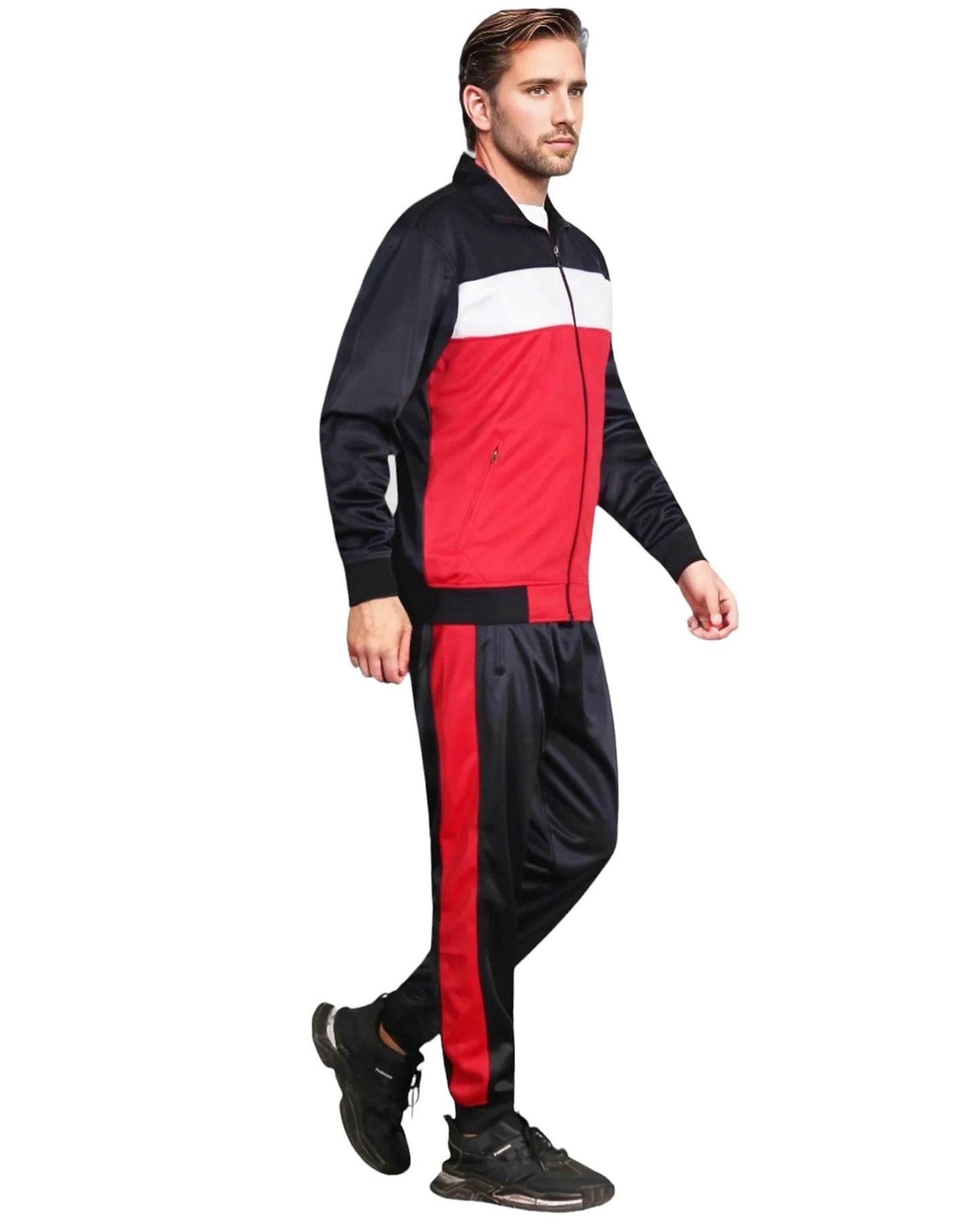 Men’s 2-Piece Tracksuit Traditional Coral Blocks Active Track Jacket and Track pants Outfits