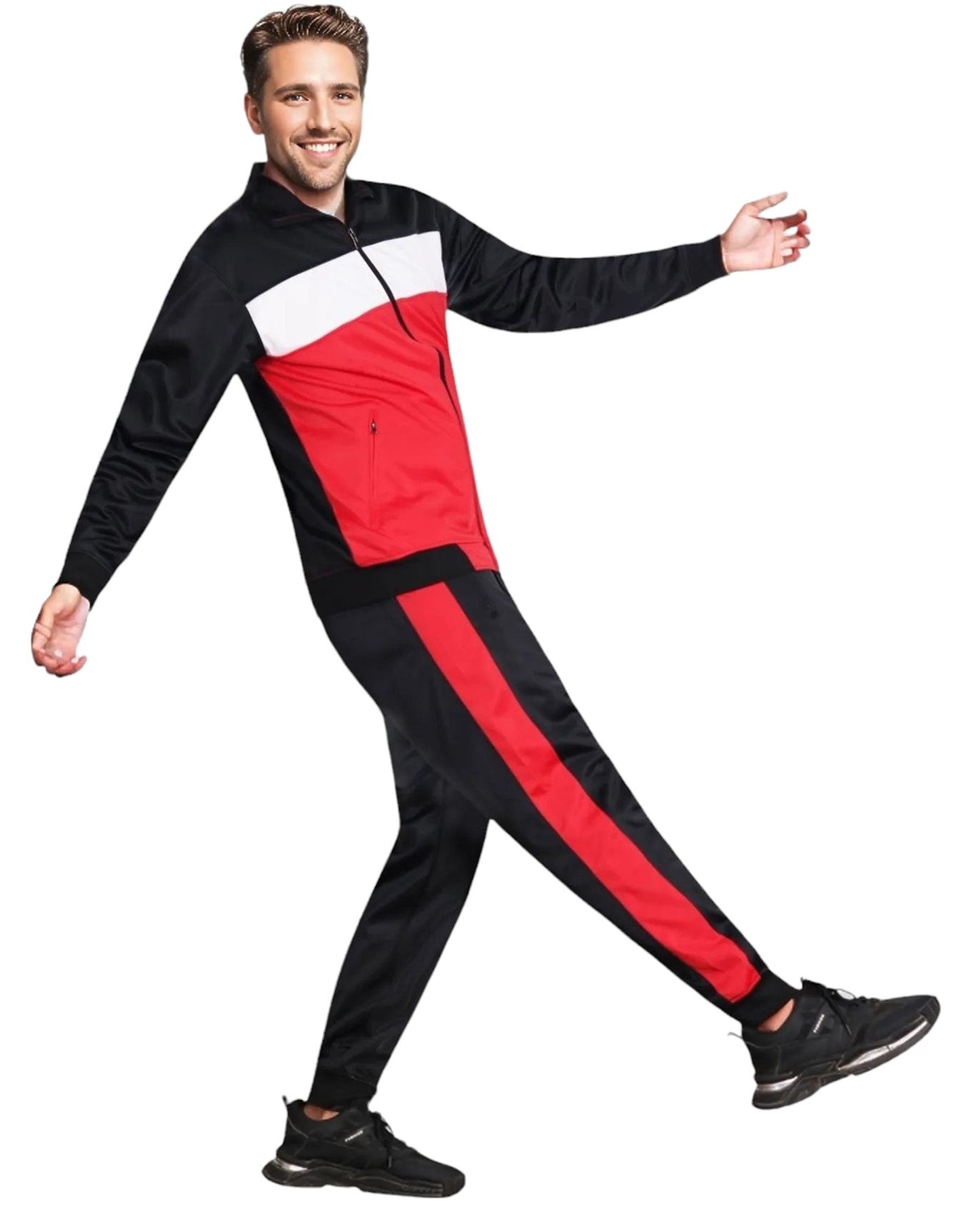 Men’s 2-Piece Tracksuit Traditional Coral Blocks Active Track Jacket and Track pants Outfits