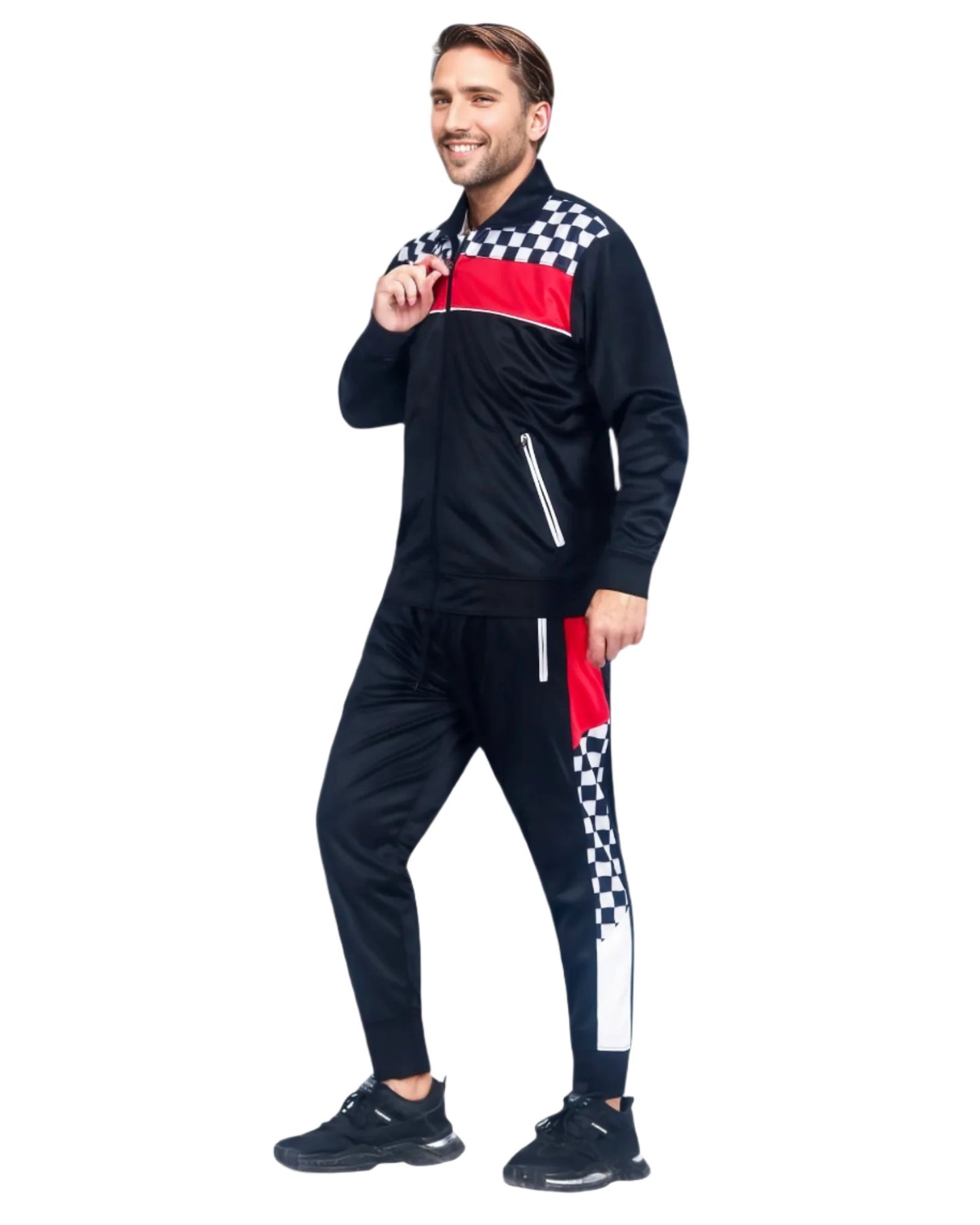 Plaid Checker Style Jogger Tracksuit For Men