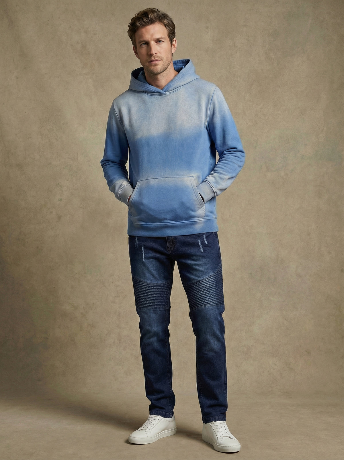 Blue men’s Snowflake Wash pullover hoodie, alternate view 1