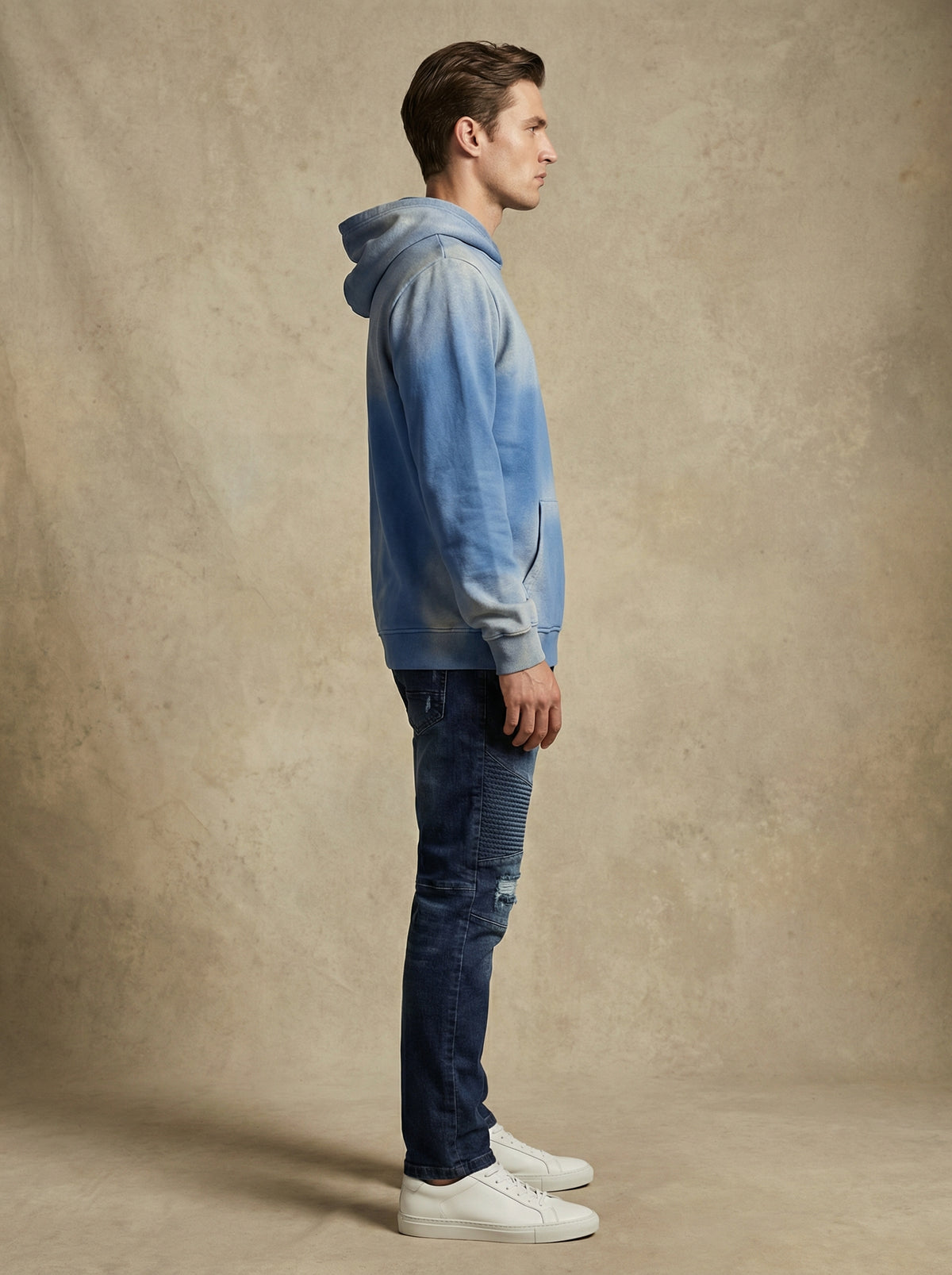 Blue men’s Snowflake Wash pullover hoodie, alternate view 3