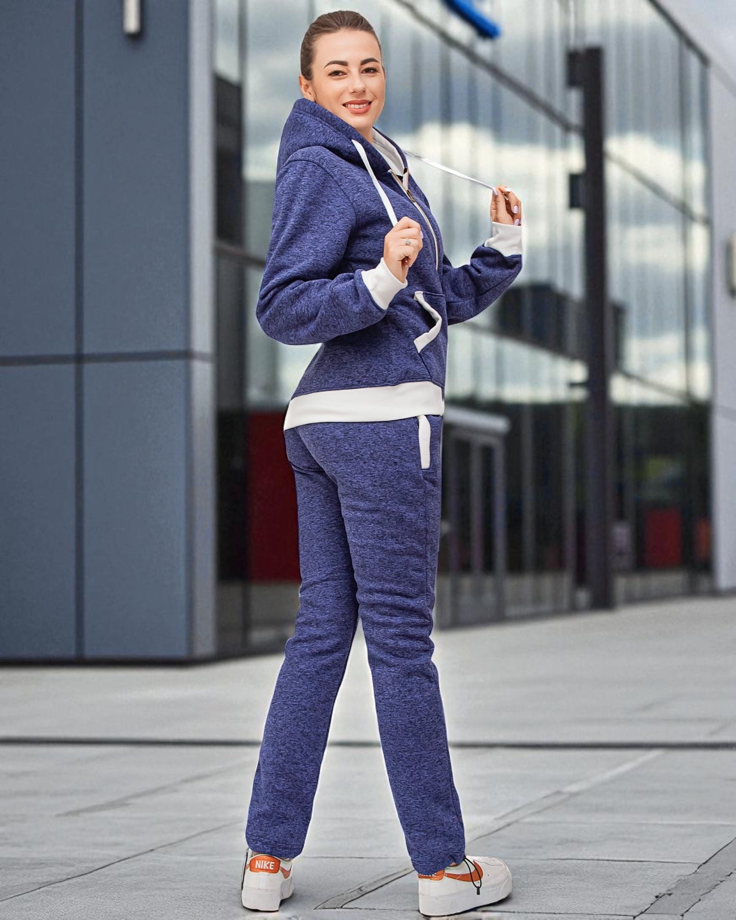 Women’s Flora zip up Soft fleece Hoodie Sweatshirt with Sweatpants