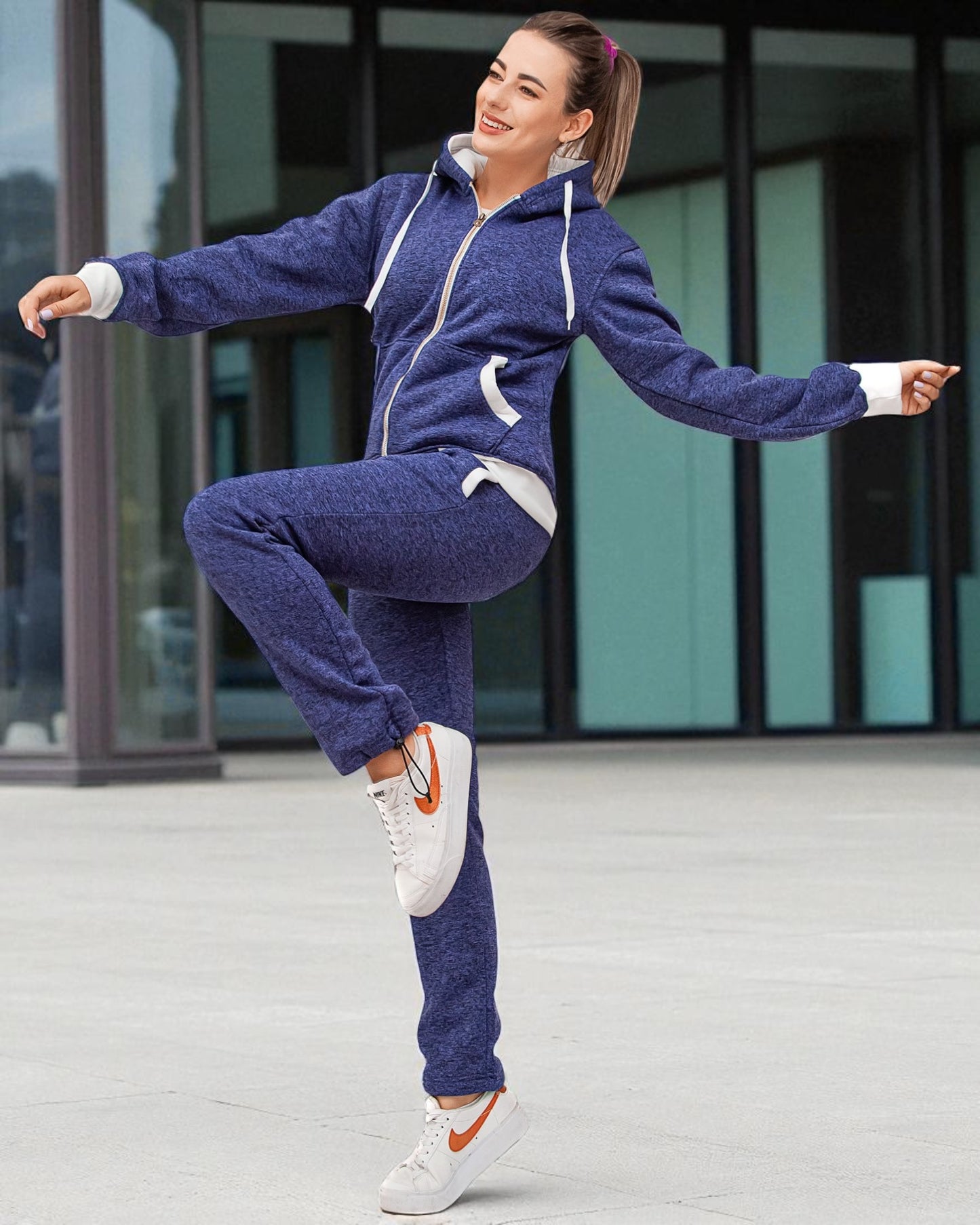 Women’s Flora zip up Soft fleece Hoodie Sweatshirt with Sweatpants