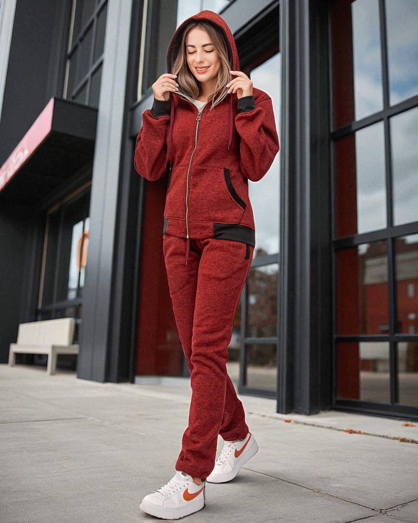 Women’s Flora zip up Soft fleece Hoodie Sweatshirt with Sweatpants