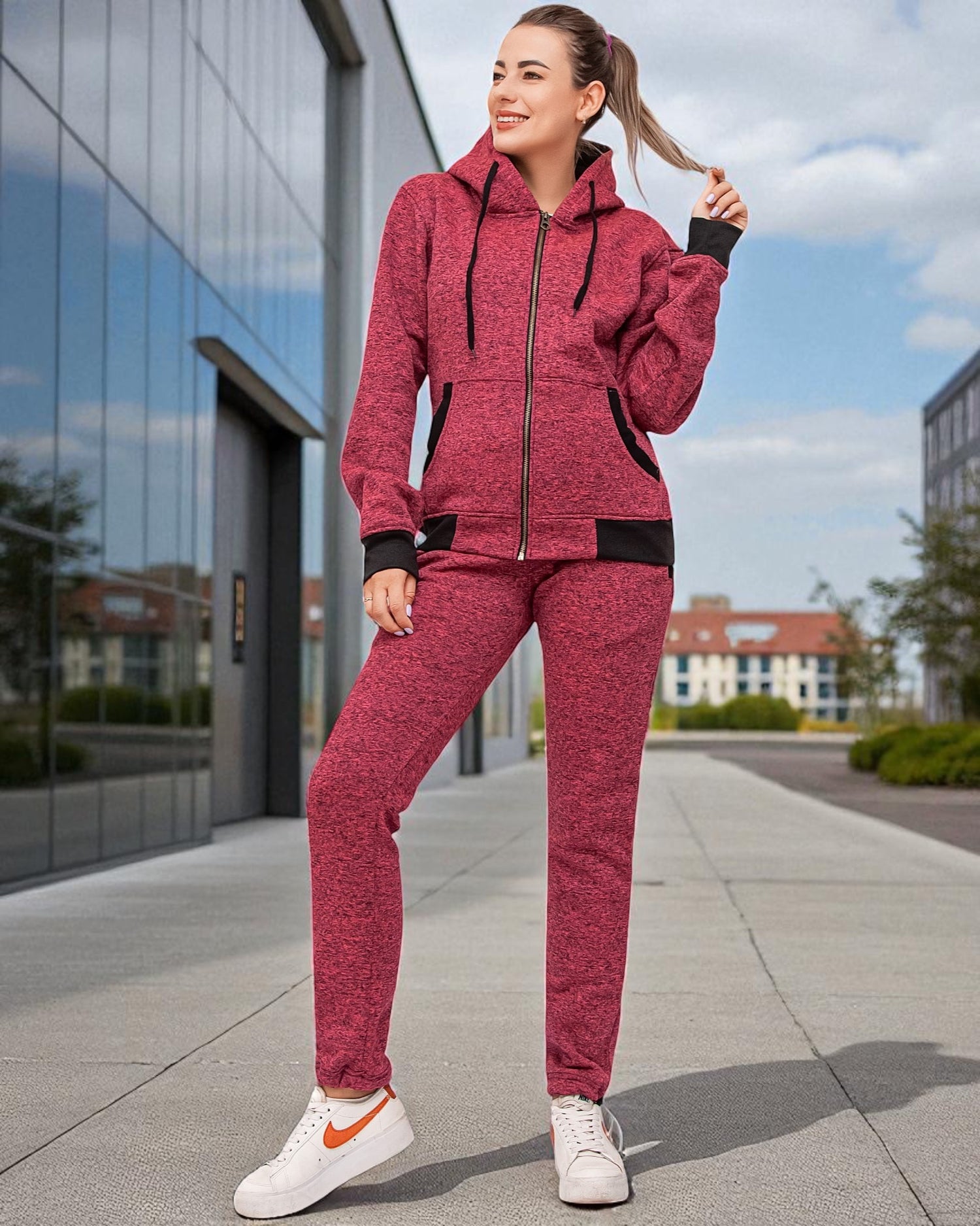Women’s Flora zip up Soft fleece Hoodie Sweatshirt with Sweatpants