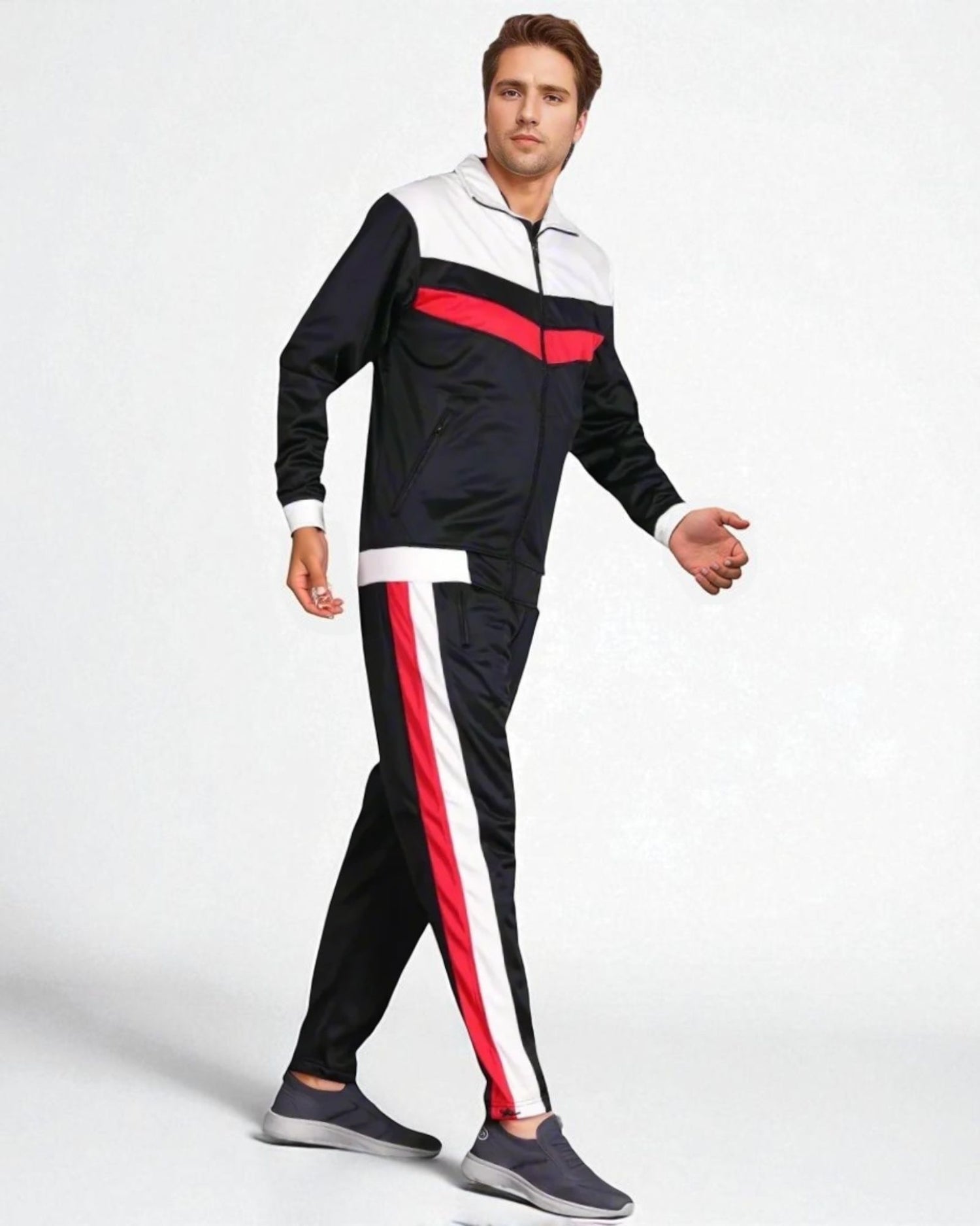 Men's Tracksuit Warm-Up 2-piece Retro Style Track Jacket & Pants Matching Set
