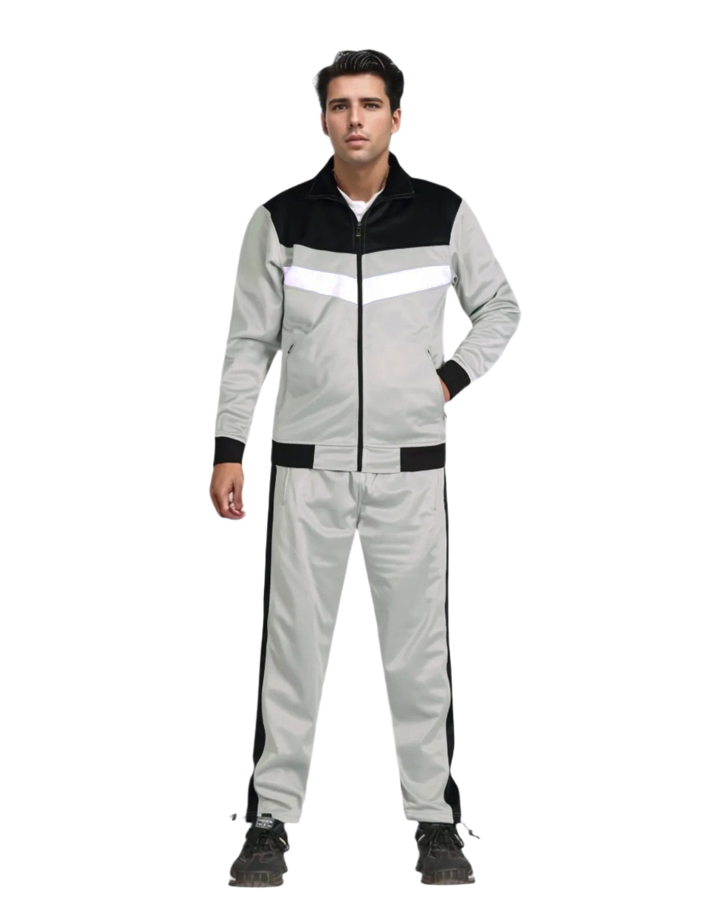 Men's Tracksuit Warm-Up 2-piece Retro Style Track Jacket & Pants Matching Set