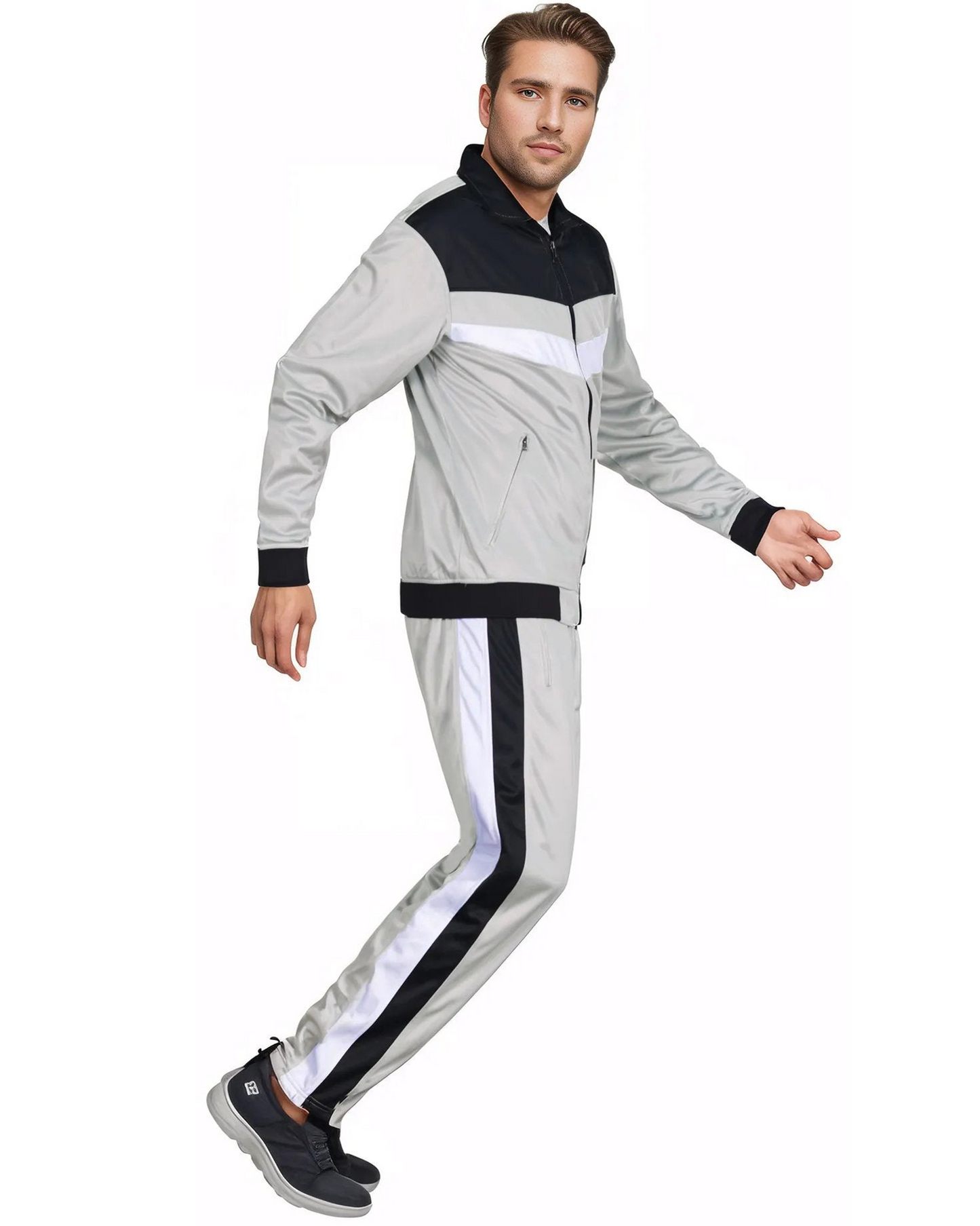 Men's Tracksuit Warm-Up 2-piece Retro Style Track Jacket & Pants Matching Set